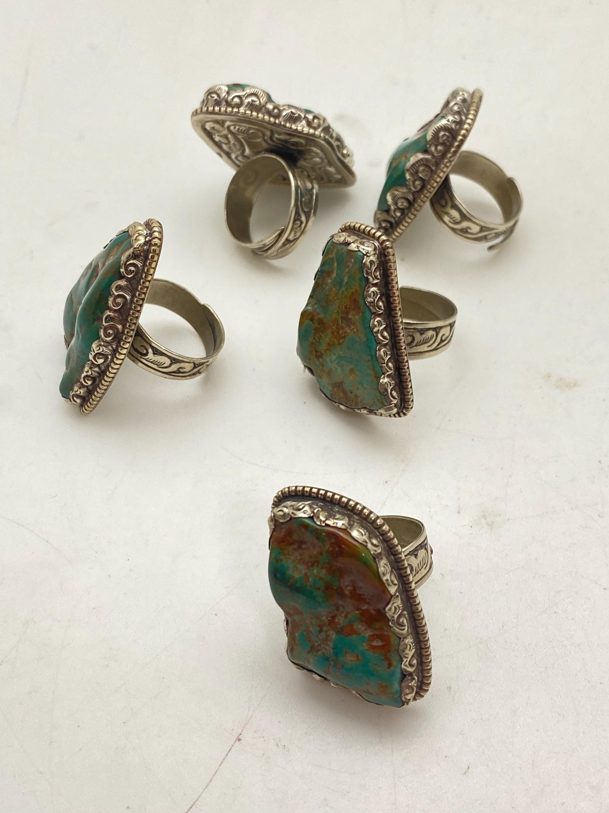 Handcrafted Tibetan Turquoise Ring: Nepalese Silver Design