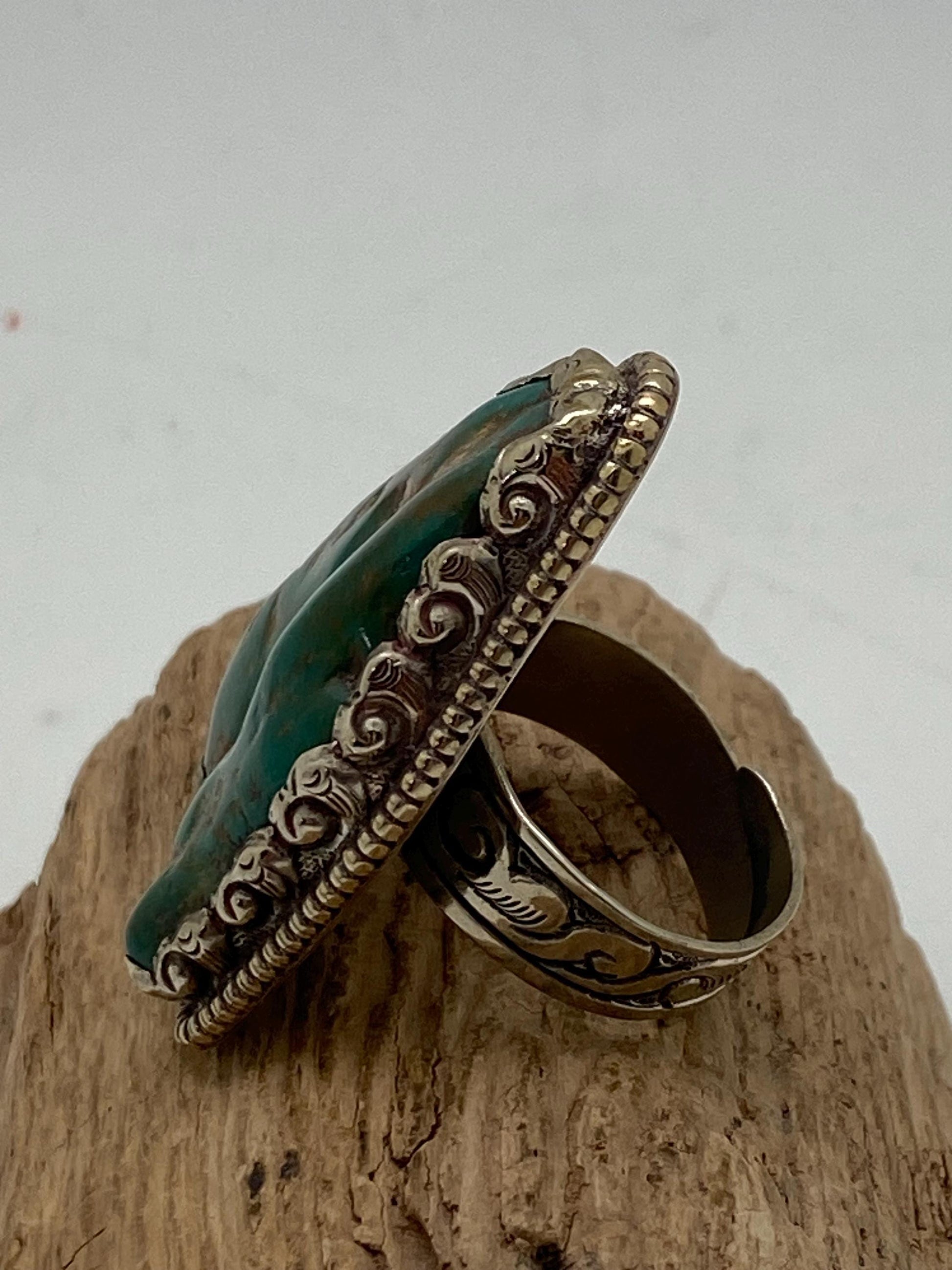 Handcrafted Tibetan Turquoise Ring: Nepalese Silver Design