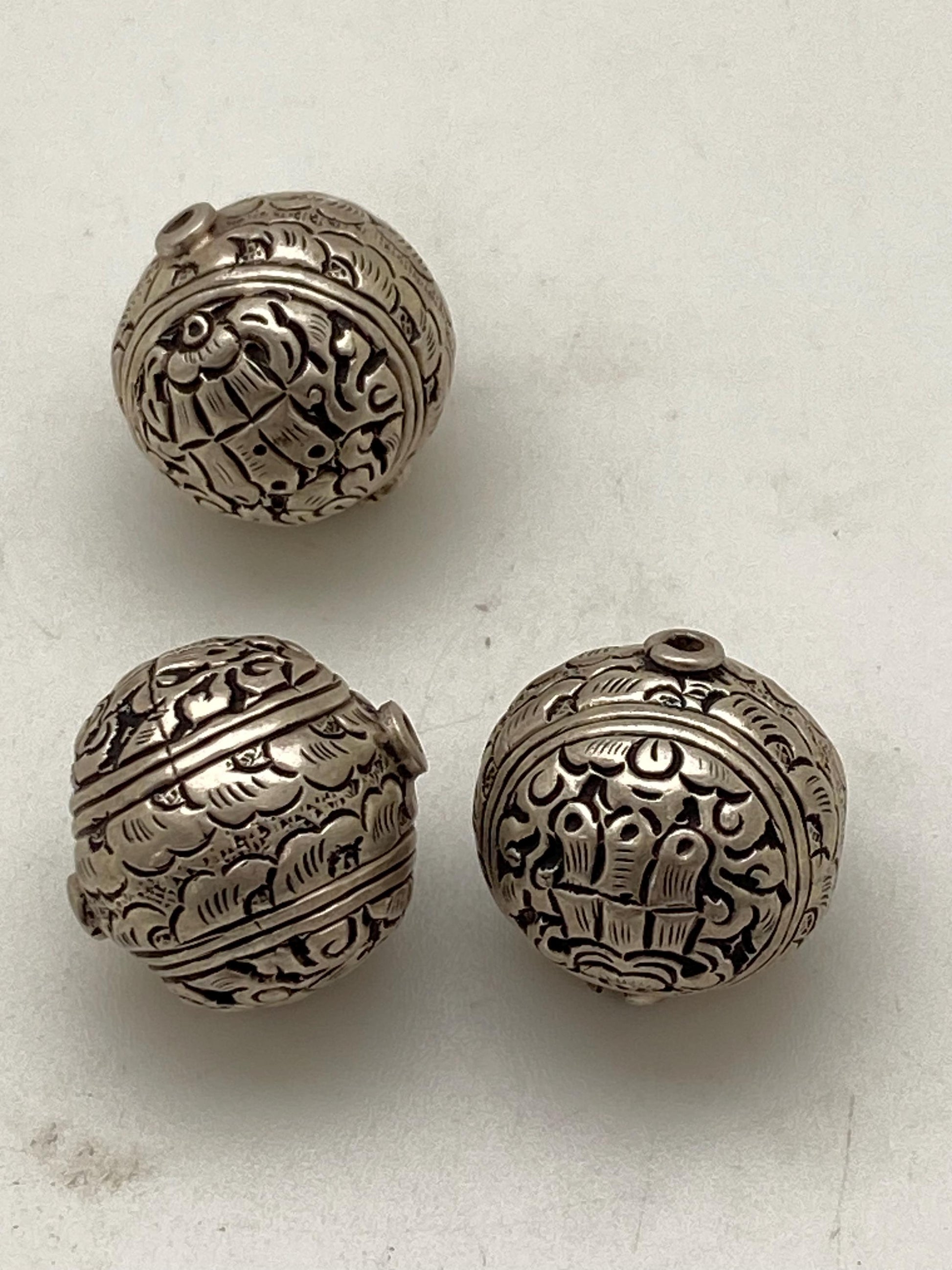 Handcrafted Repousse Sterling Silver Bead - Ethnic Style
