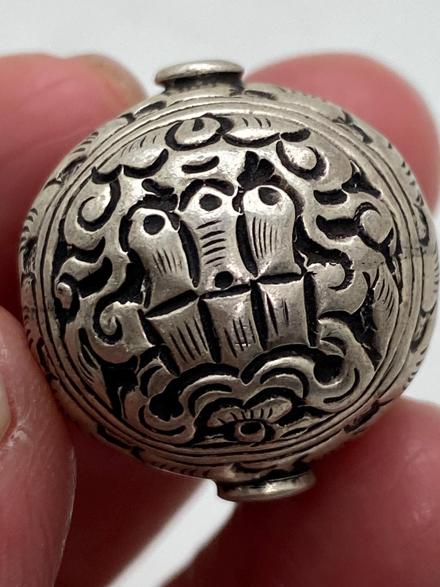 Handcrafted Repousse Sterling Silver Bead - Ethnic Style
