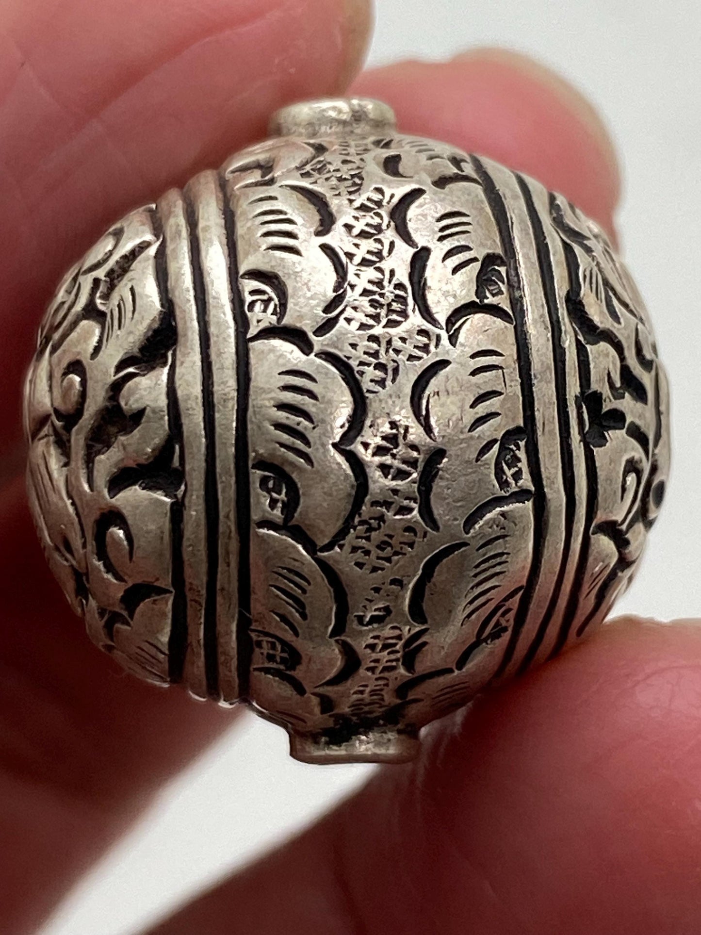 Handcrafted Repousse Sterling Silver Bead - Ethnic Style