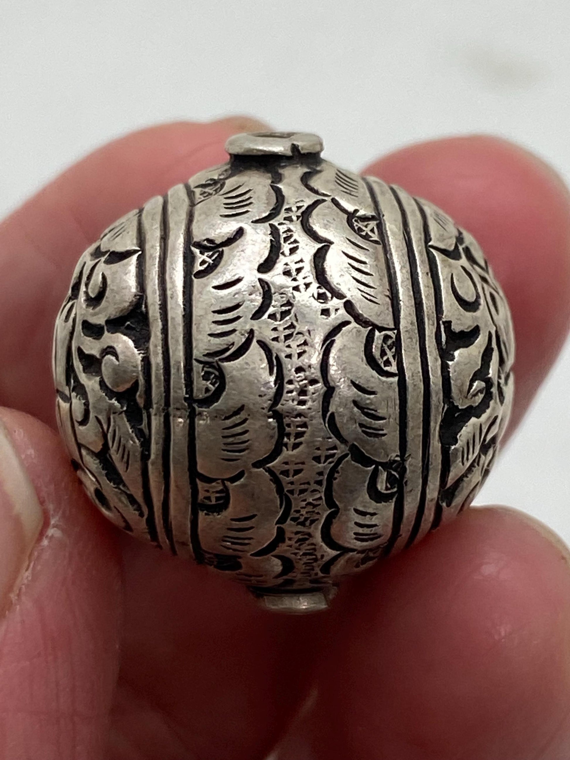 Handcrafted Repousse Sterling Silver Bead - Ethnic Style