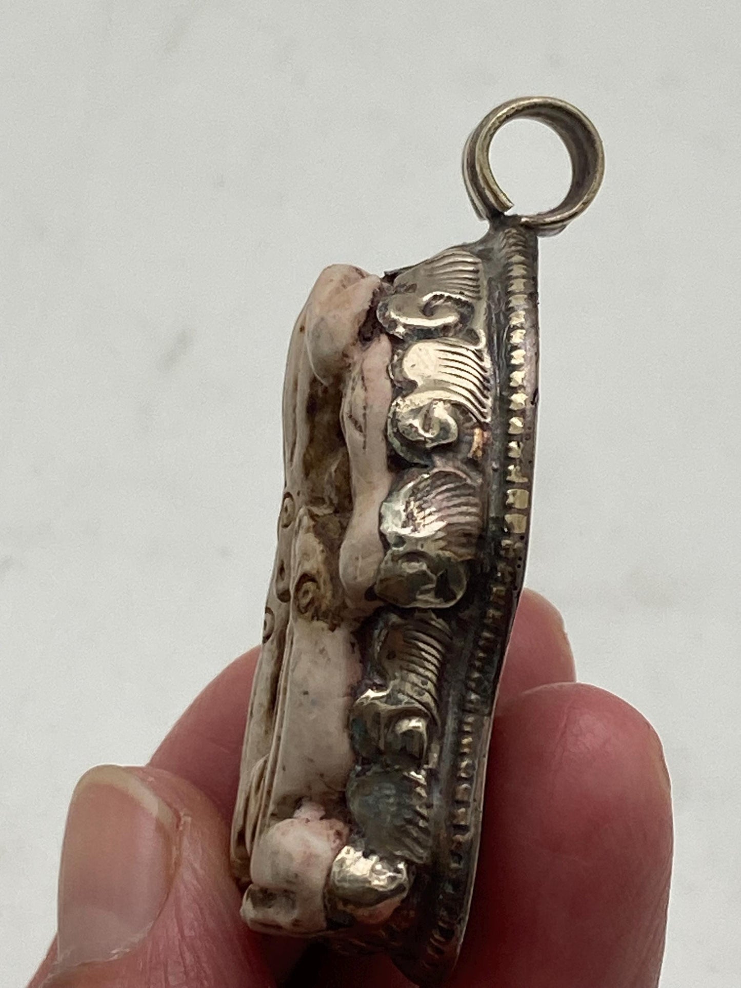bone carved three frog pendant, handcrafted, Tibetan silver,Nepalese