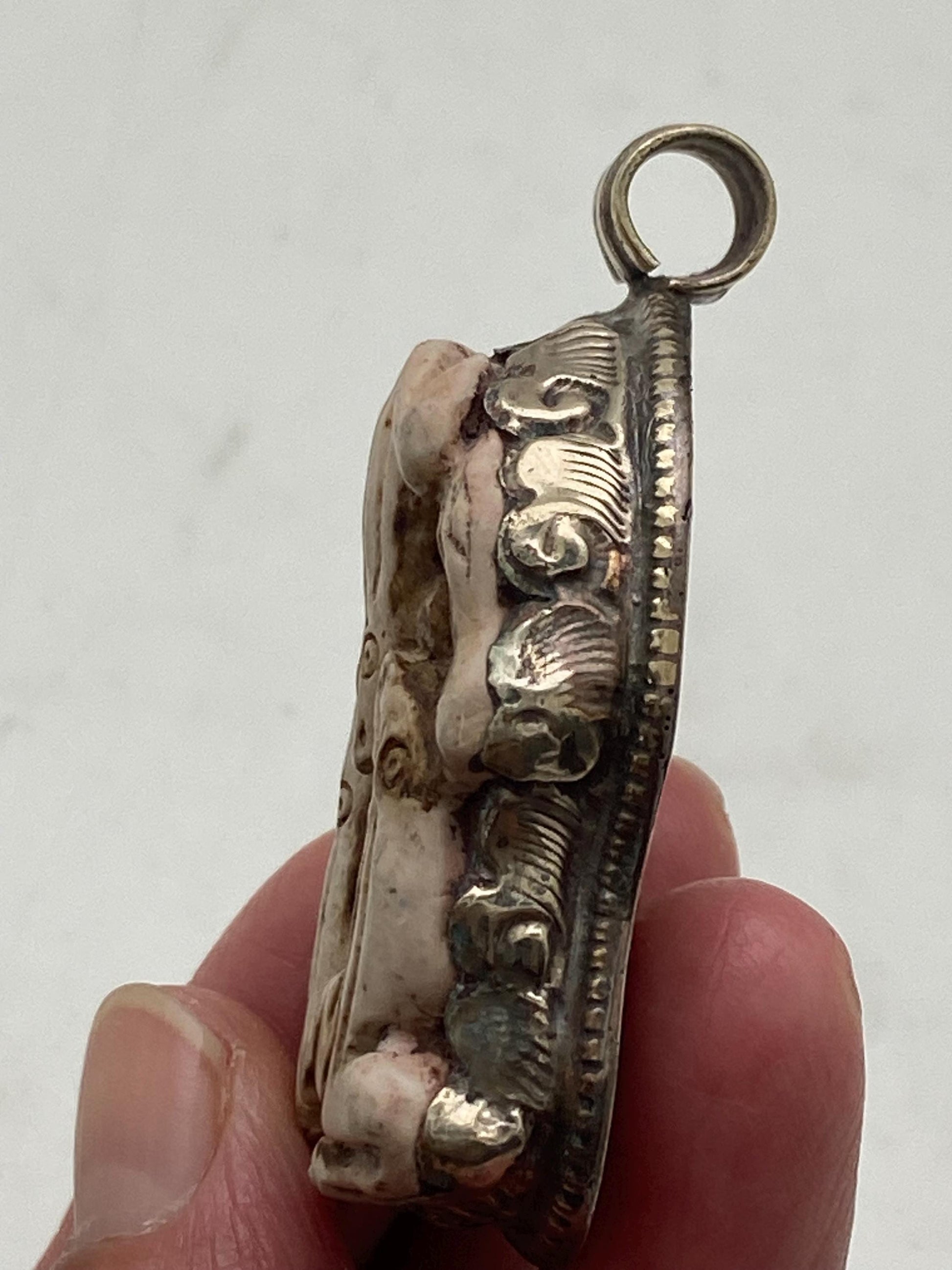 bone carved three frog pendant, handcrafted, Tibetan silver,Nepalese