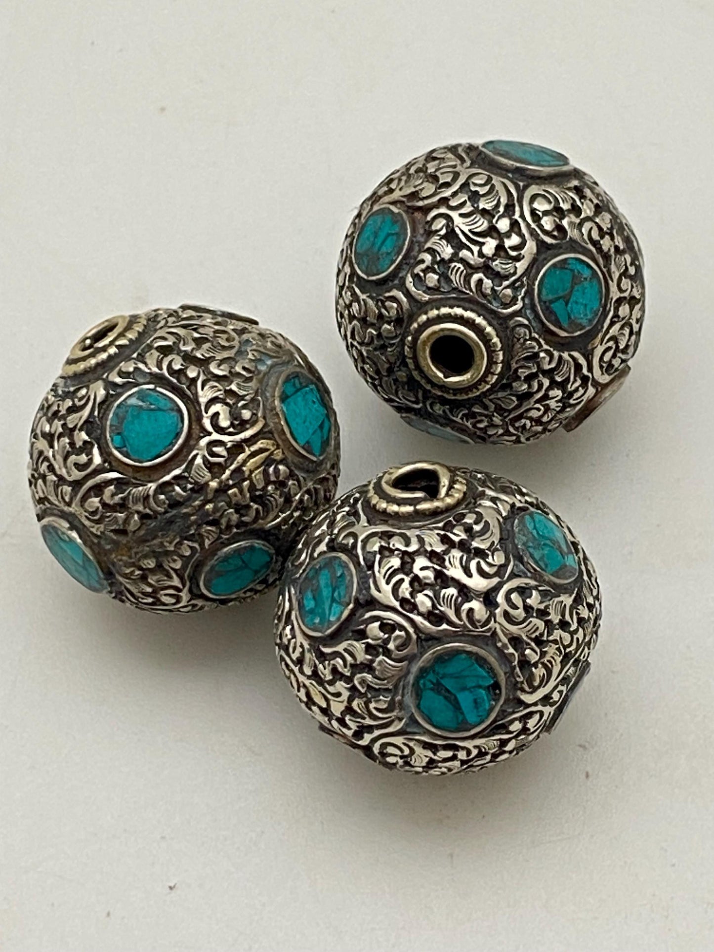 bead, turquoise inlaid bead,handcrafted,Tibetan silver,beads for necklace and bracelet, Himalayan,Nepalese