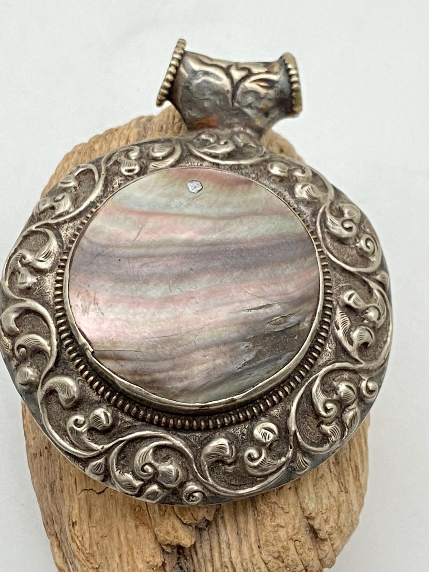 Large pendant,mother of pearl, Tibetan silver,ethnic style,Handcrafted,Himalayan, Nepalese