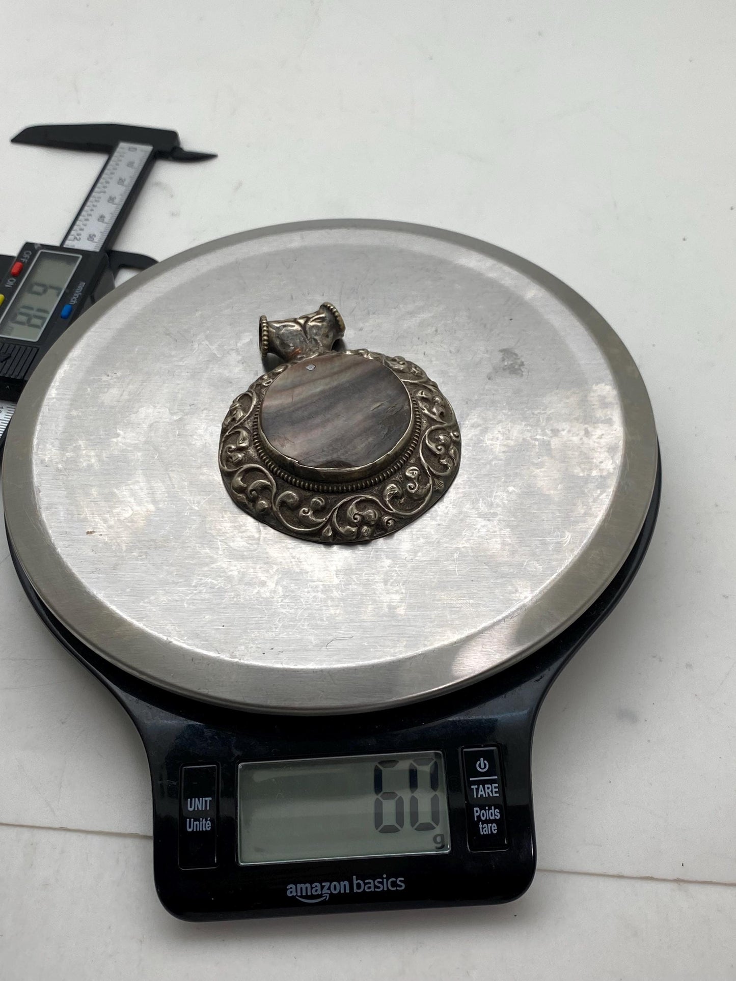 Large pendant,mother of pearl, Tibetan silver,ethnic style,Handcrafted,Himalayan, Nepalese