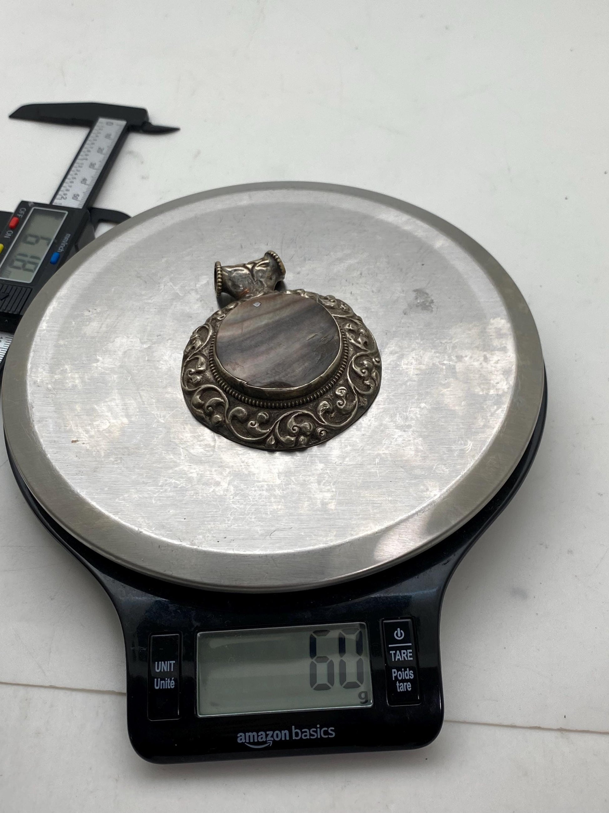 Large pendant,mother of pearl, Tibetan silver,ethnic style,Handcrafted,Himalayan, Nepalese