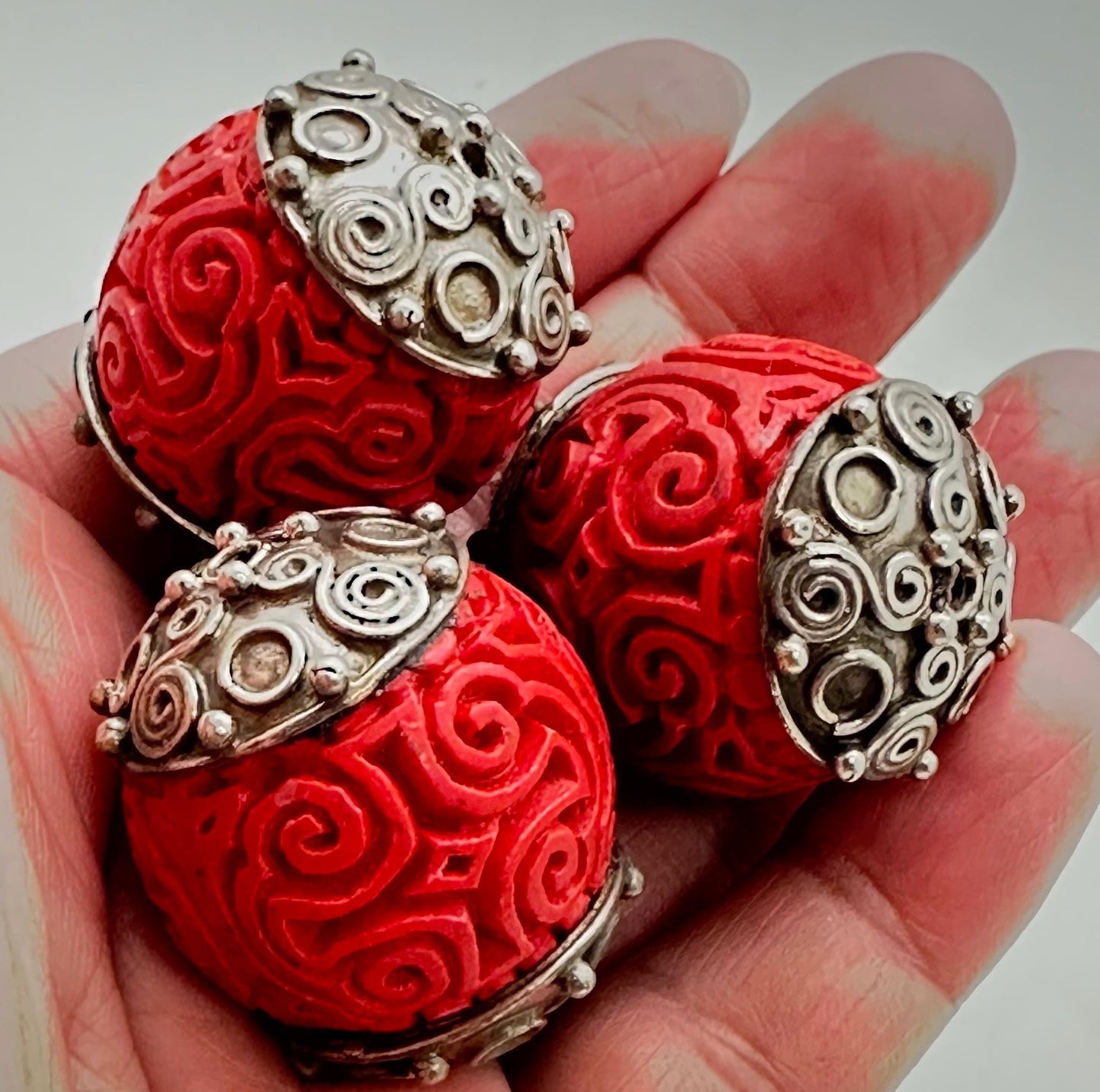 cinnabar bead, handcrafted,Tibetan silver,Nepalese