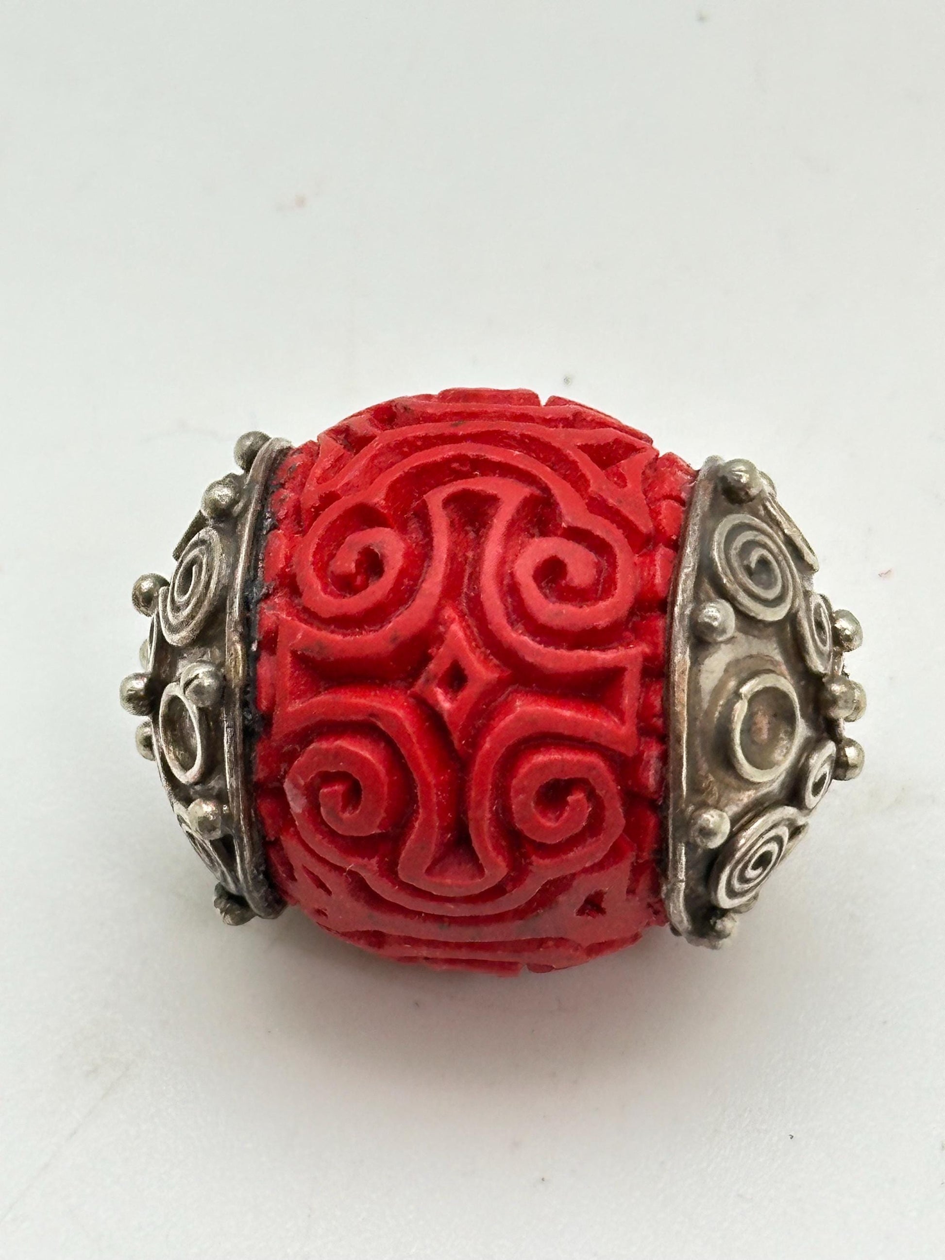 cinnabar bead, handcrafted,Tibetan silver,Nepalese