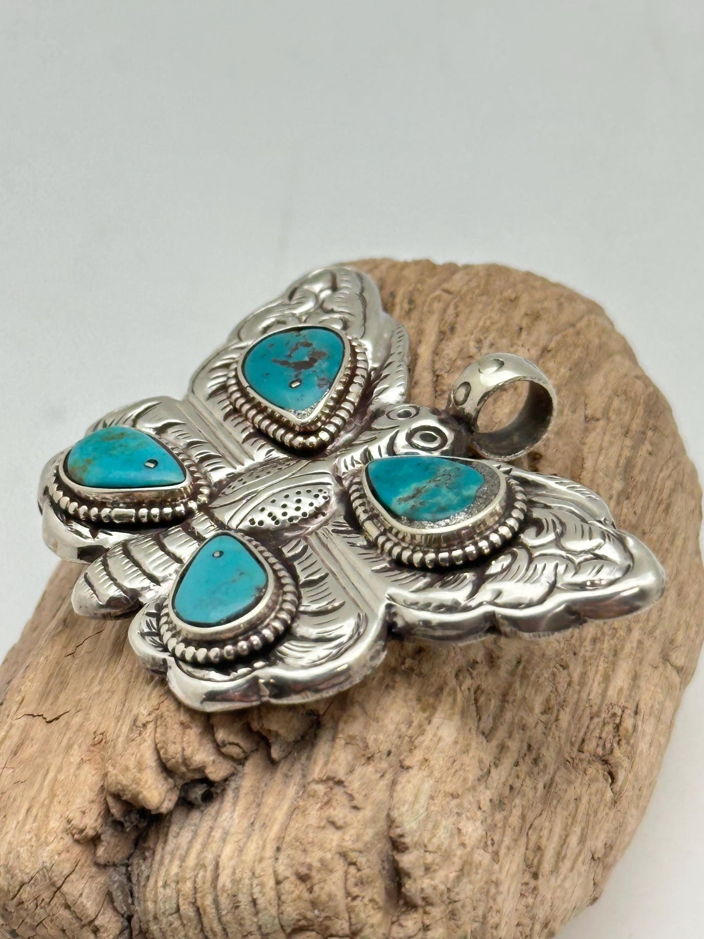 Handcrafted Turquoise Butterfly Pendant: Tibetan Silver, Nepalese Design