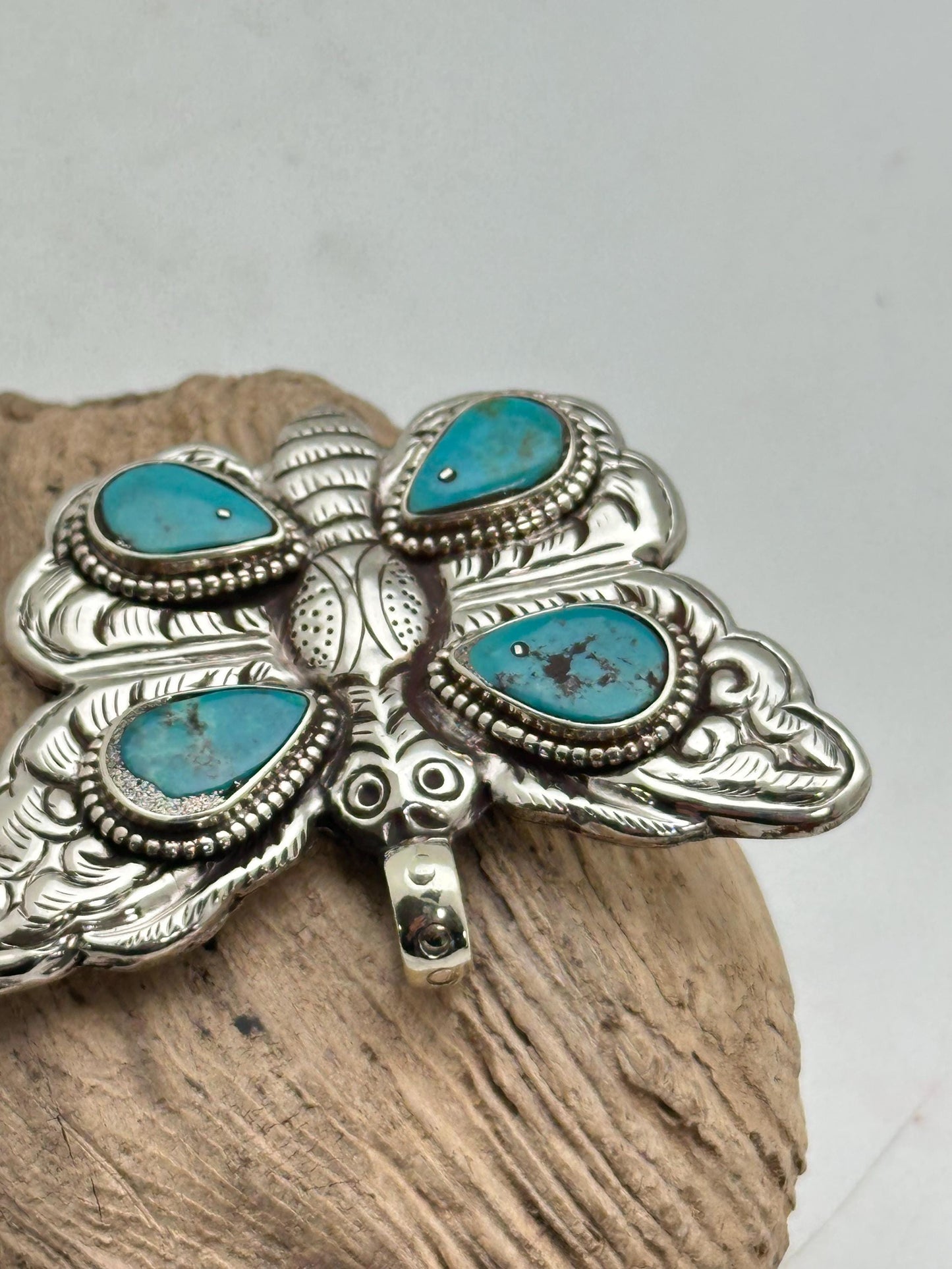 Handcrafted Turquoise Butterfly Pendant: Tibetan Silver, Nepalese Design