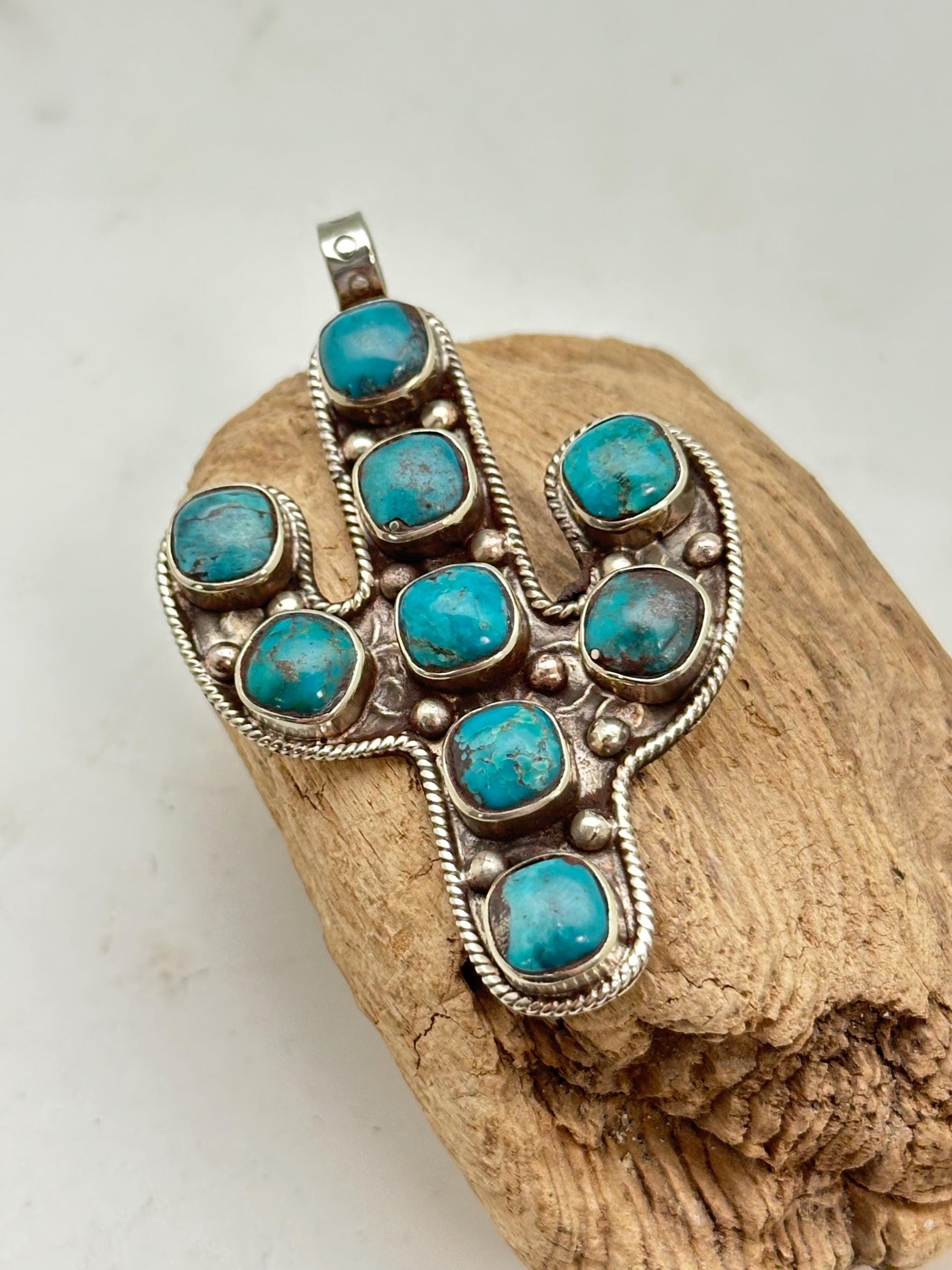 Cactus pendant, Turquoise pendant,Handcrafted , Tibetan silver, Nepalese