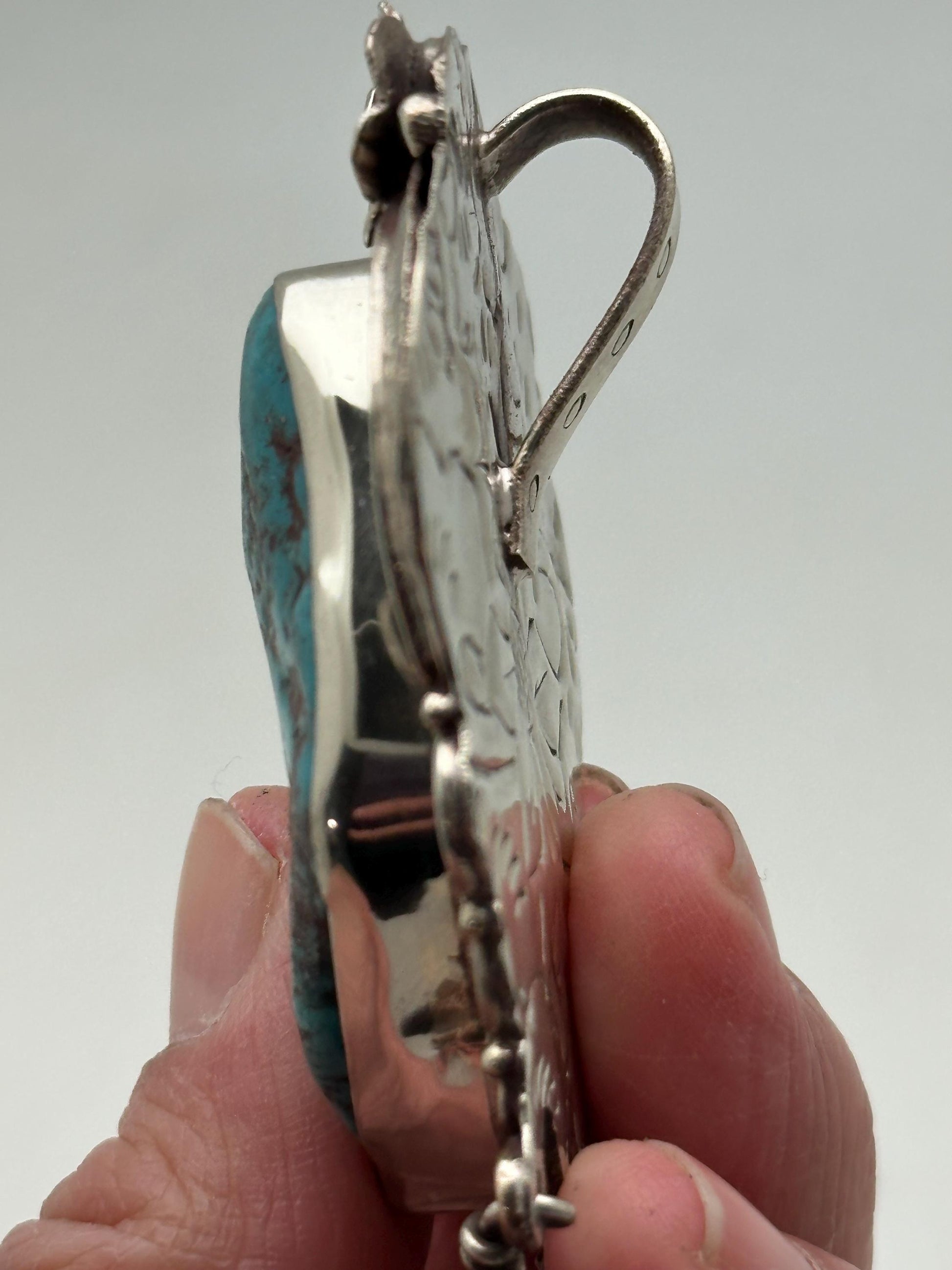 Handcrafted Turquoise Tibetan Silver Pendant: Ethnic Floral Dangle