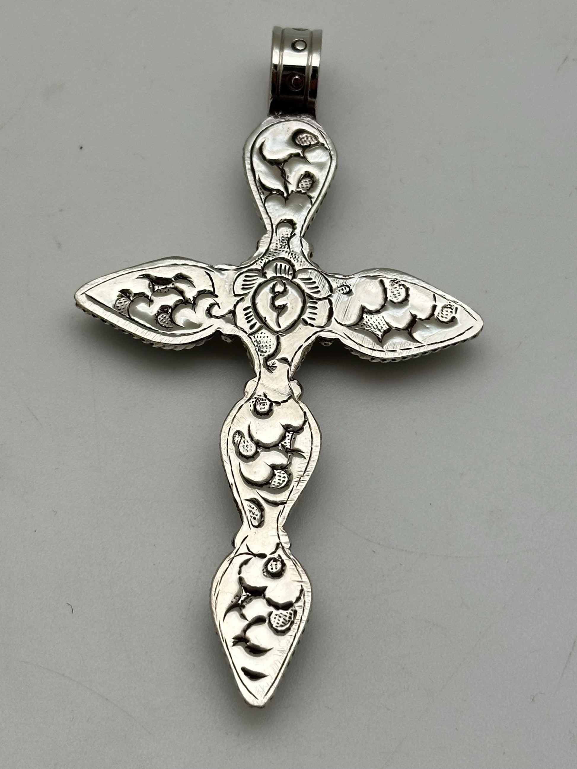 Turquoise Cross Pendant: Handcrafted Tibetan Silver, Nepal
