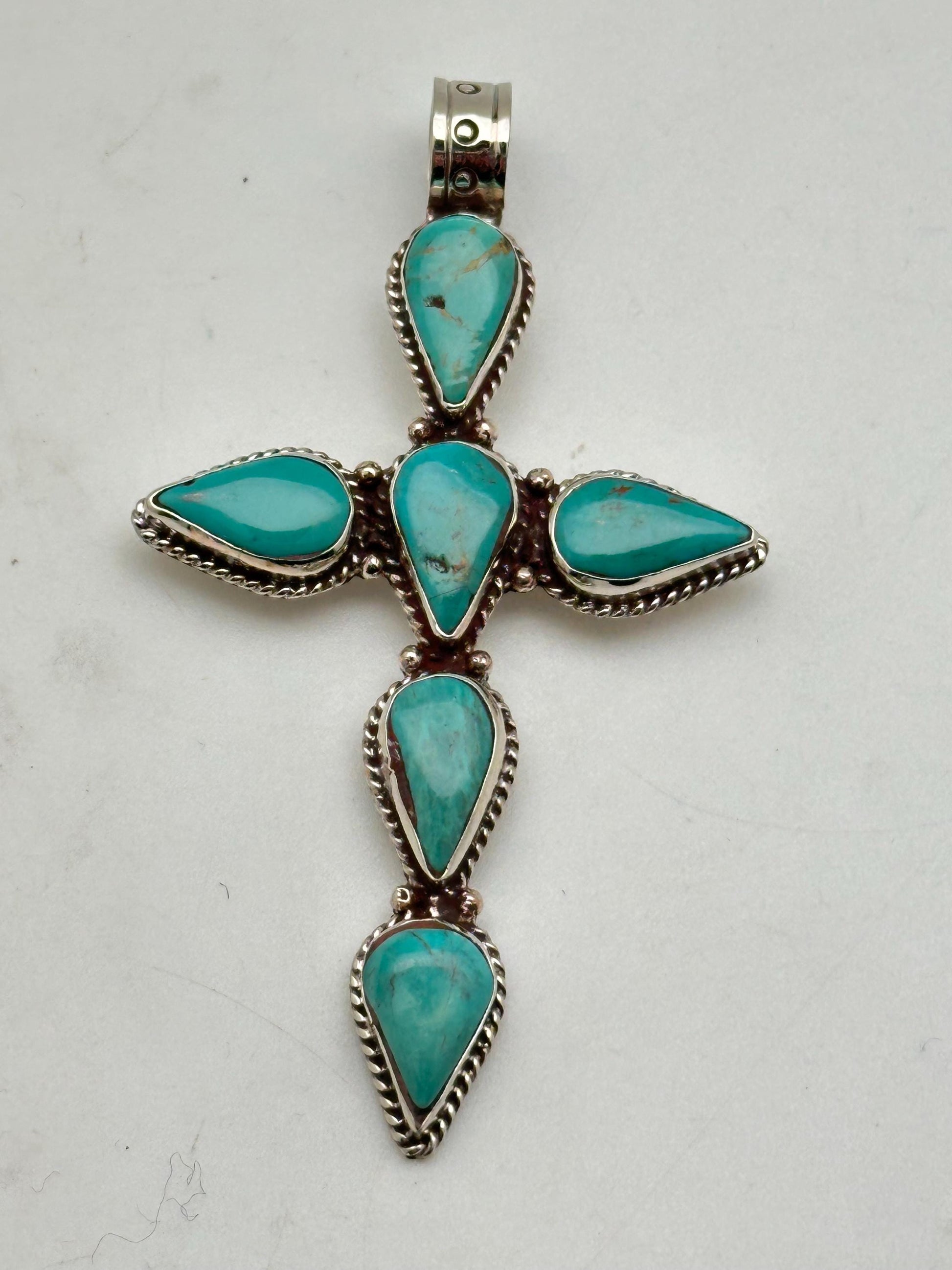 Turquoise Cross Pendant: Handcrafted Tibetan Silver, Nepal