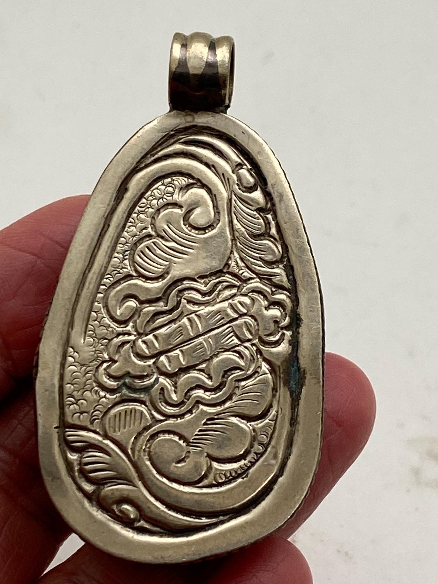 Buddha pendant, bone carved Buddha, handcrafted, Tibetan silver, Spiritual ,amulet ,Himalayan ,Nepalese