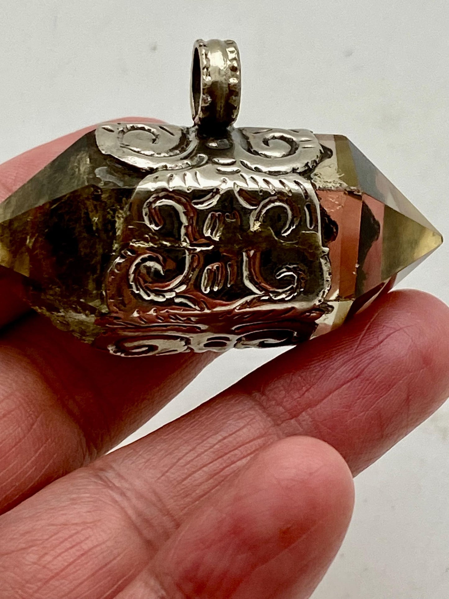 Handcrafted Citrine & Turquoise Pendant: Tibetan Silver, Nepalese Design