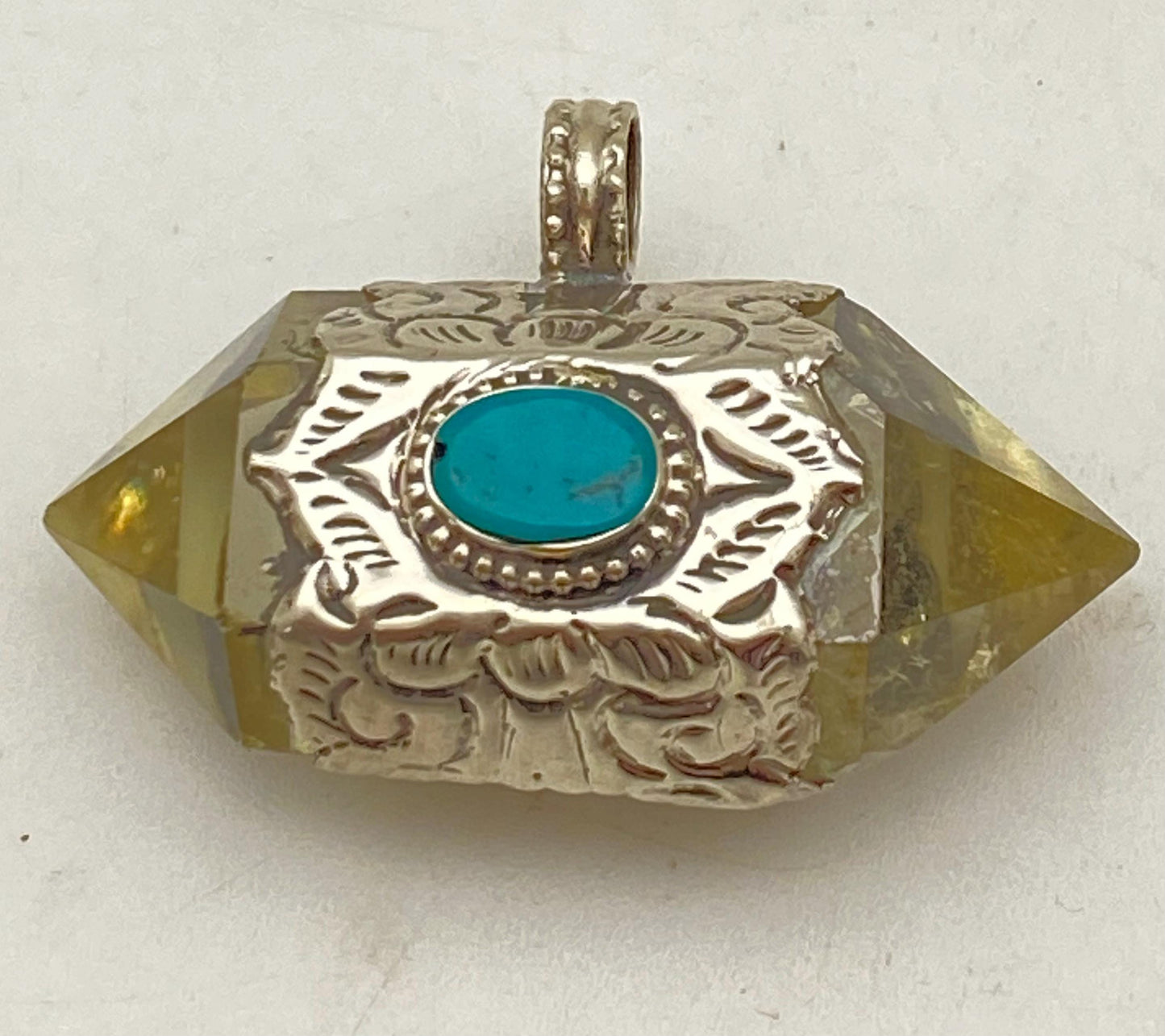 Handcrafted Citrine & Turquoise Pendant: Tibetan Silver, Nepalese Design