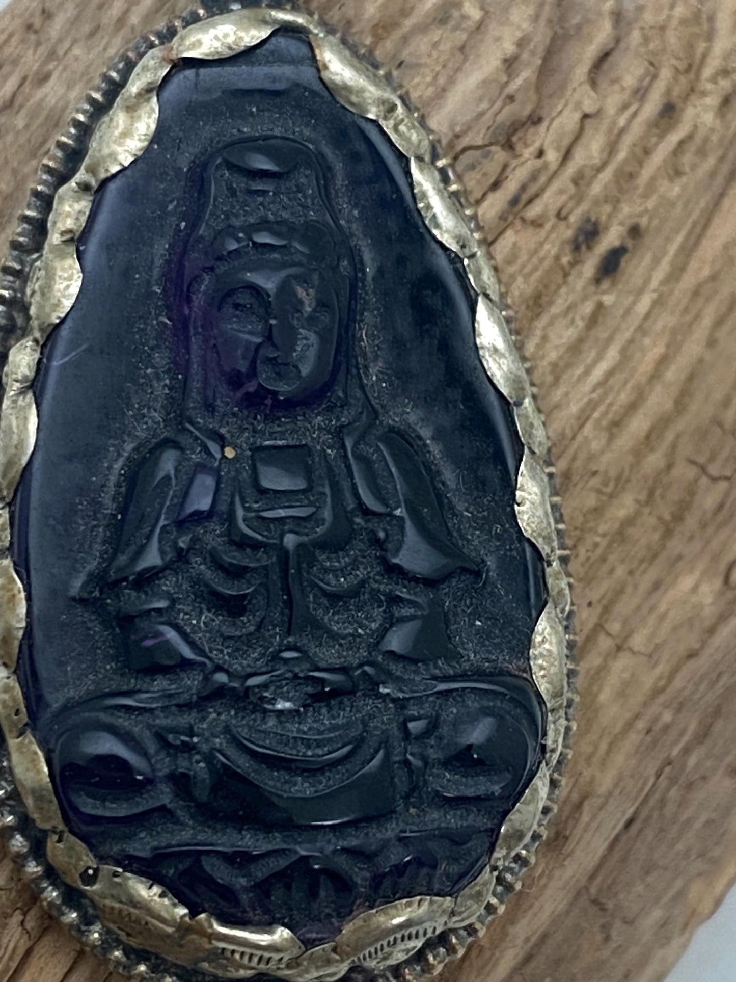 Amethyst Kwan Yin Pendant: Handcrafted Tibetan Silver, Nepalese