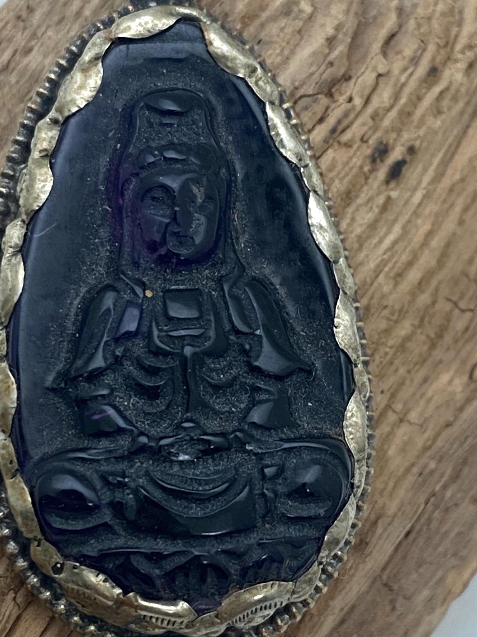 Amethyst Kwan Yin Pendant: Handcrafted Tibetan Silver, Nepalese
