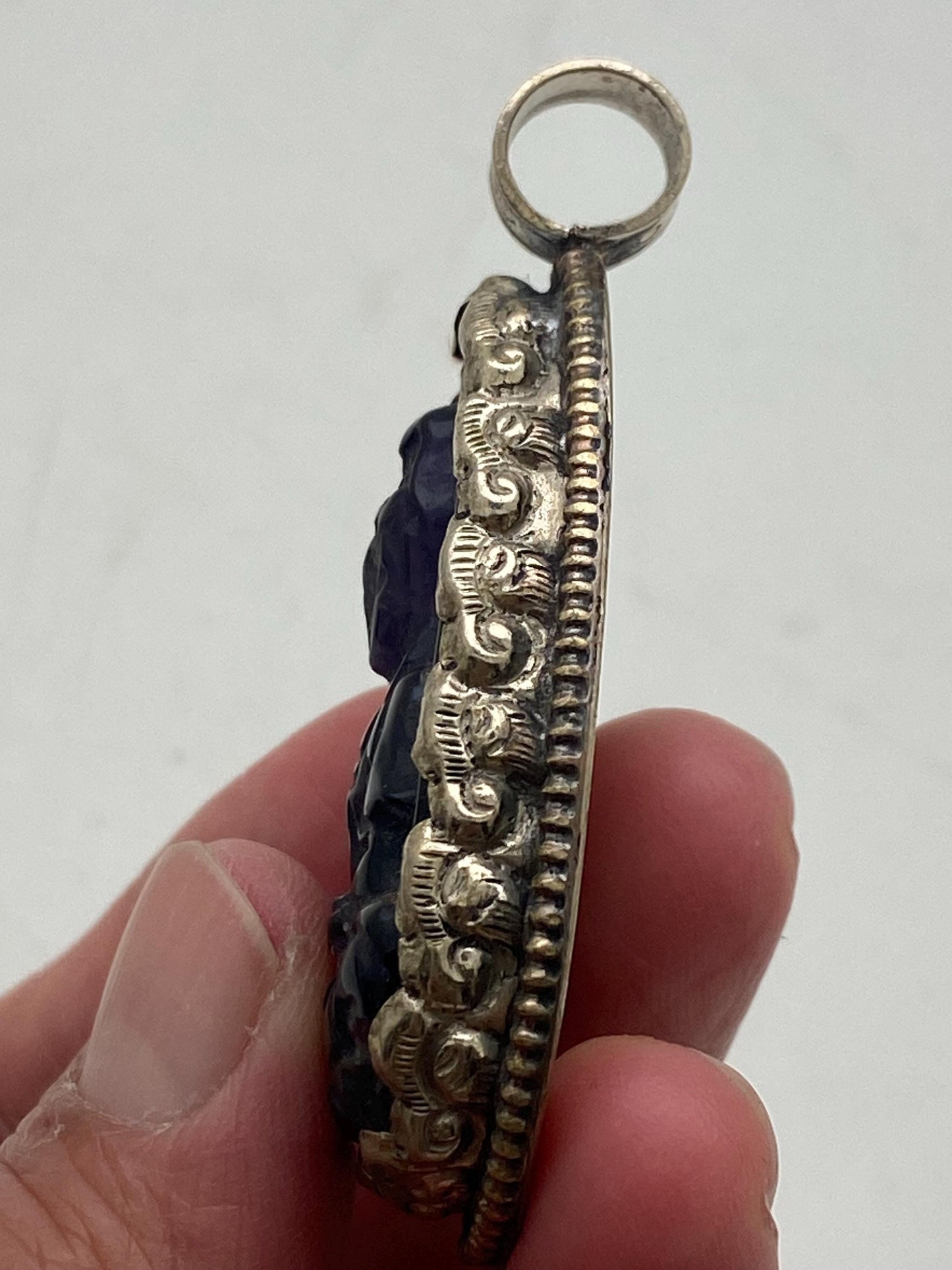 Amethyst Kwan Yin Pendant: Handcrafted Tibetan Silver, Nepalese