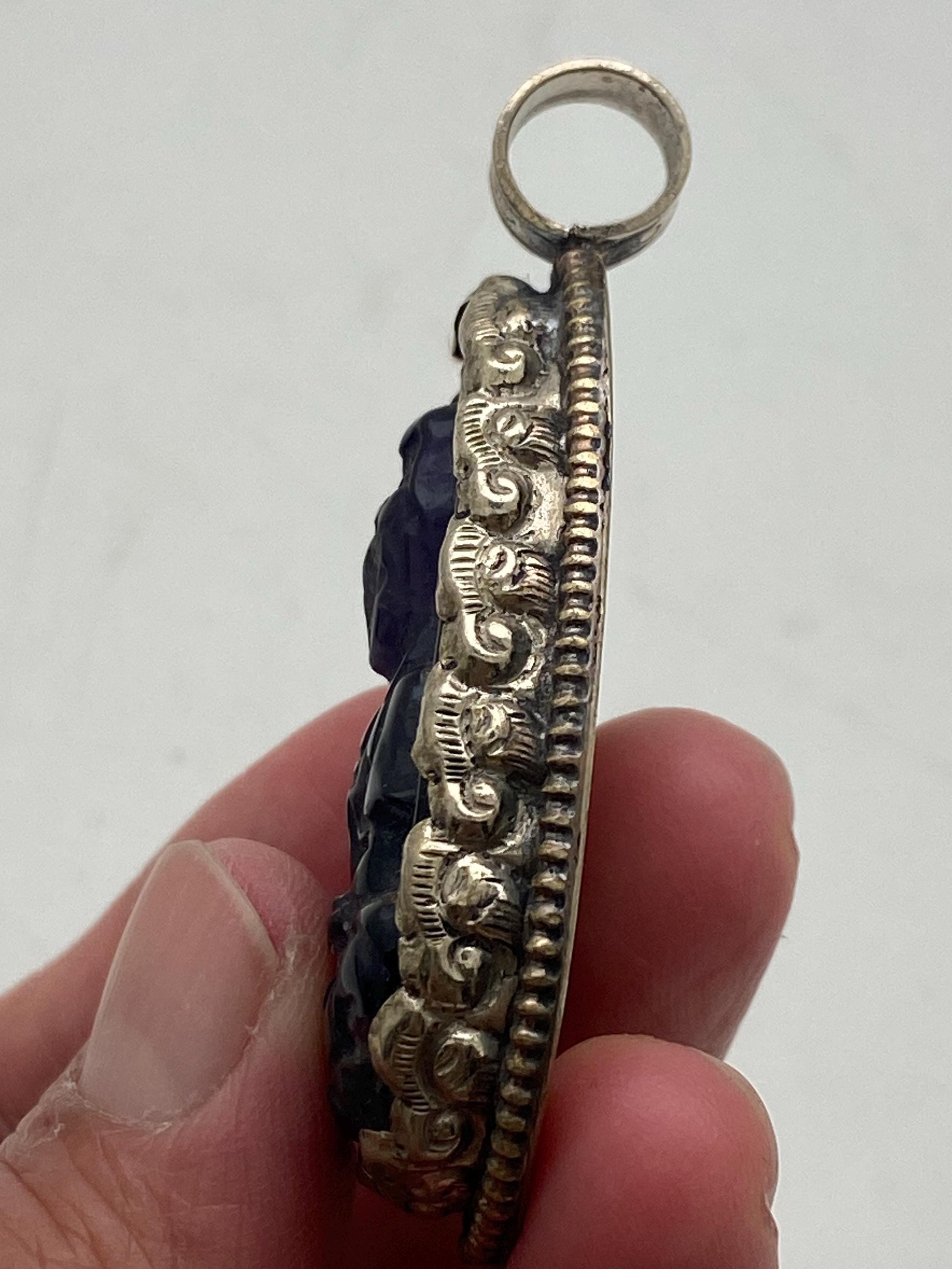 Amethyst Kwan Yin Pendant: Handcrafted Tibetan Silver, Nepalese
