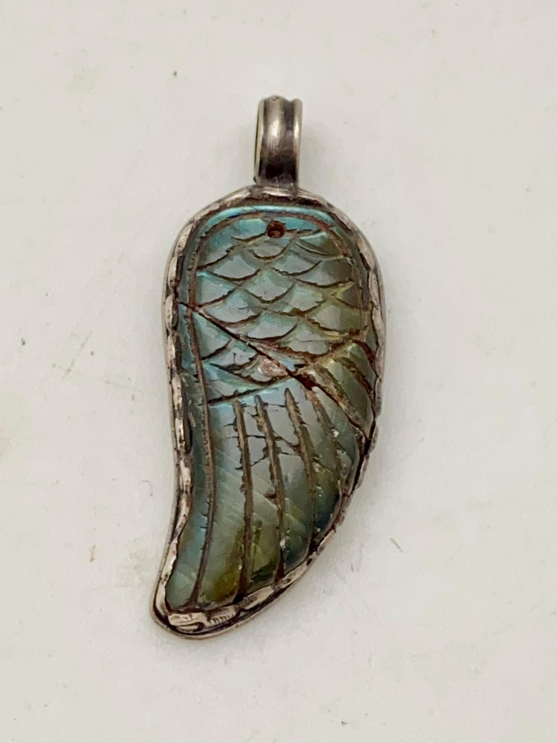 labradorite carved wing pendant, handcrafted, Sterling silver, Nepalese