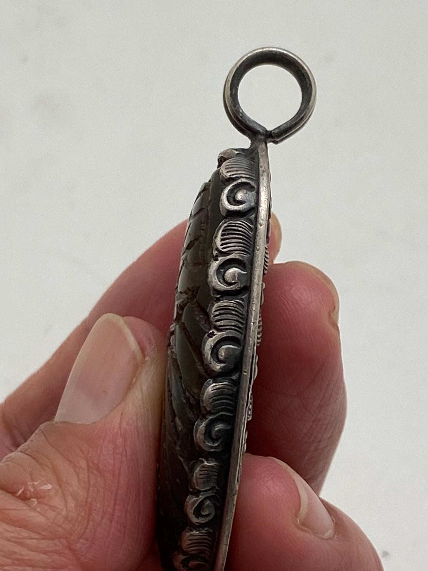 labradorite carved wing pendant, handcrafted, Sterling silver, Nepalese