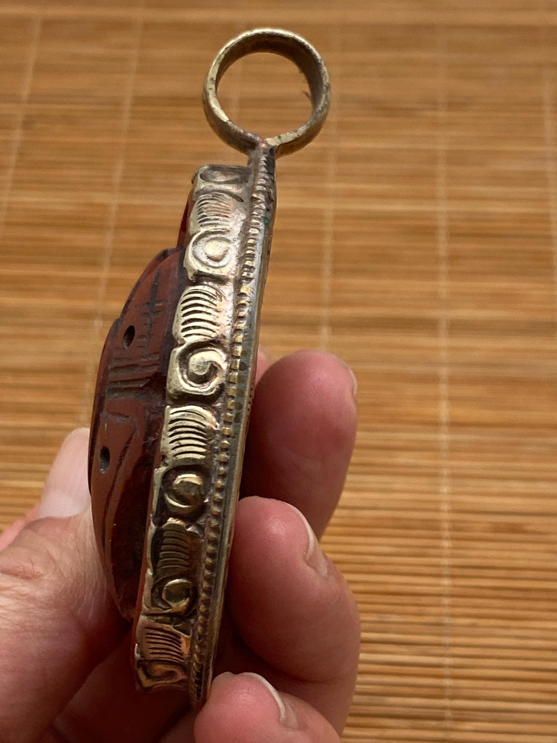 Butterfly pendant, handcrafted, Bone carved, Tibetan silver, Bug pendant,Red Butterfly