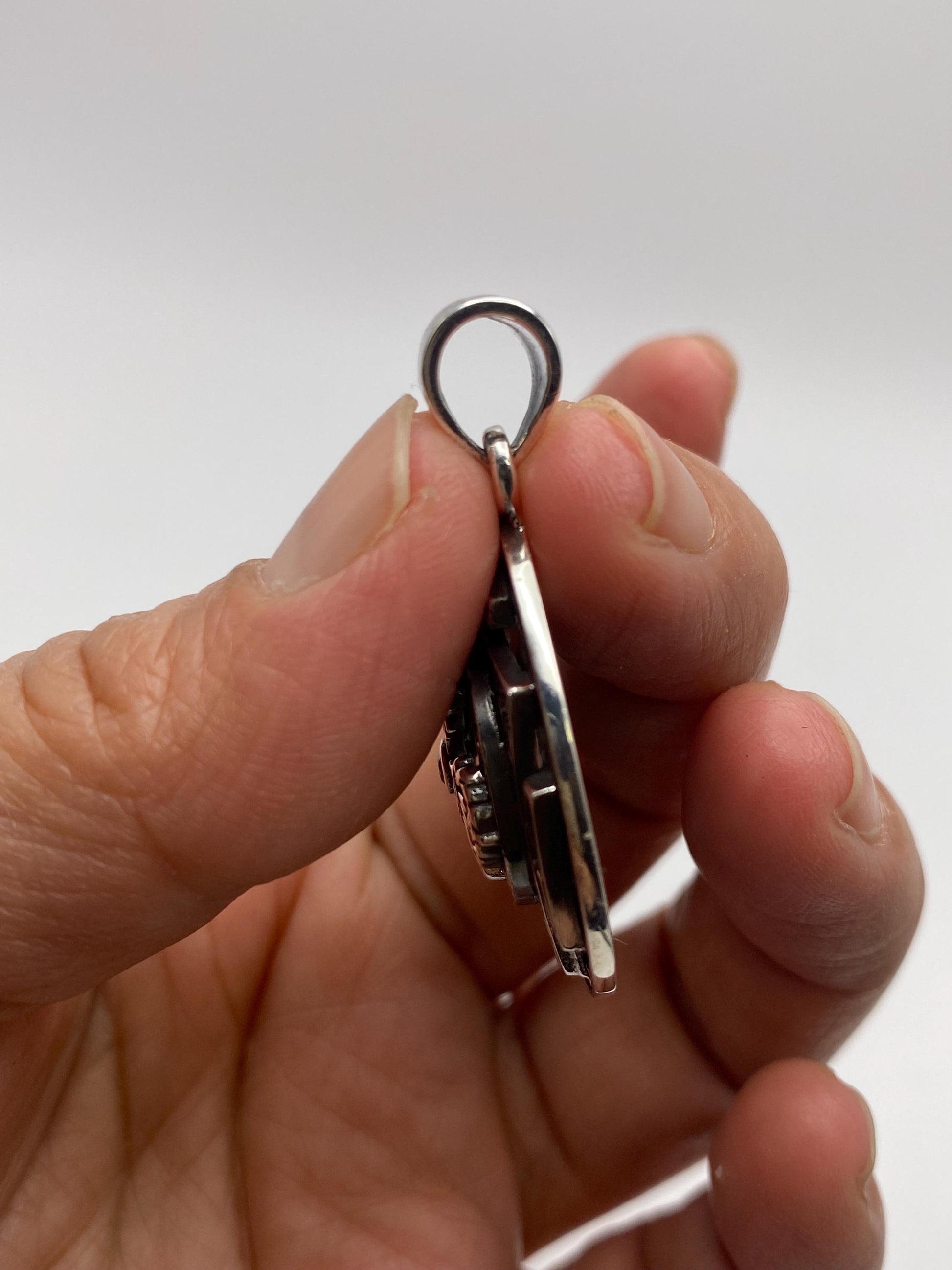 Dorje pendant,Double Dorje ,mandala,Black onyx, handcrafted,sterling silver,Nepalese