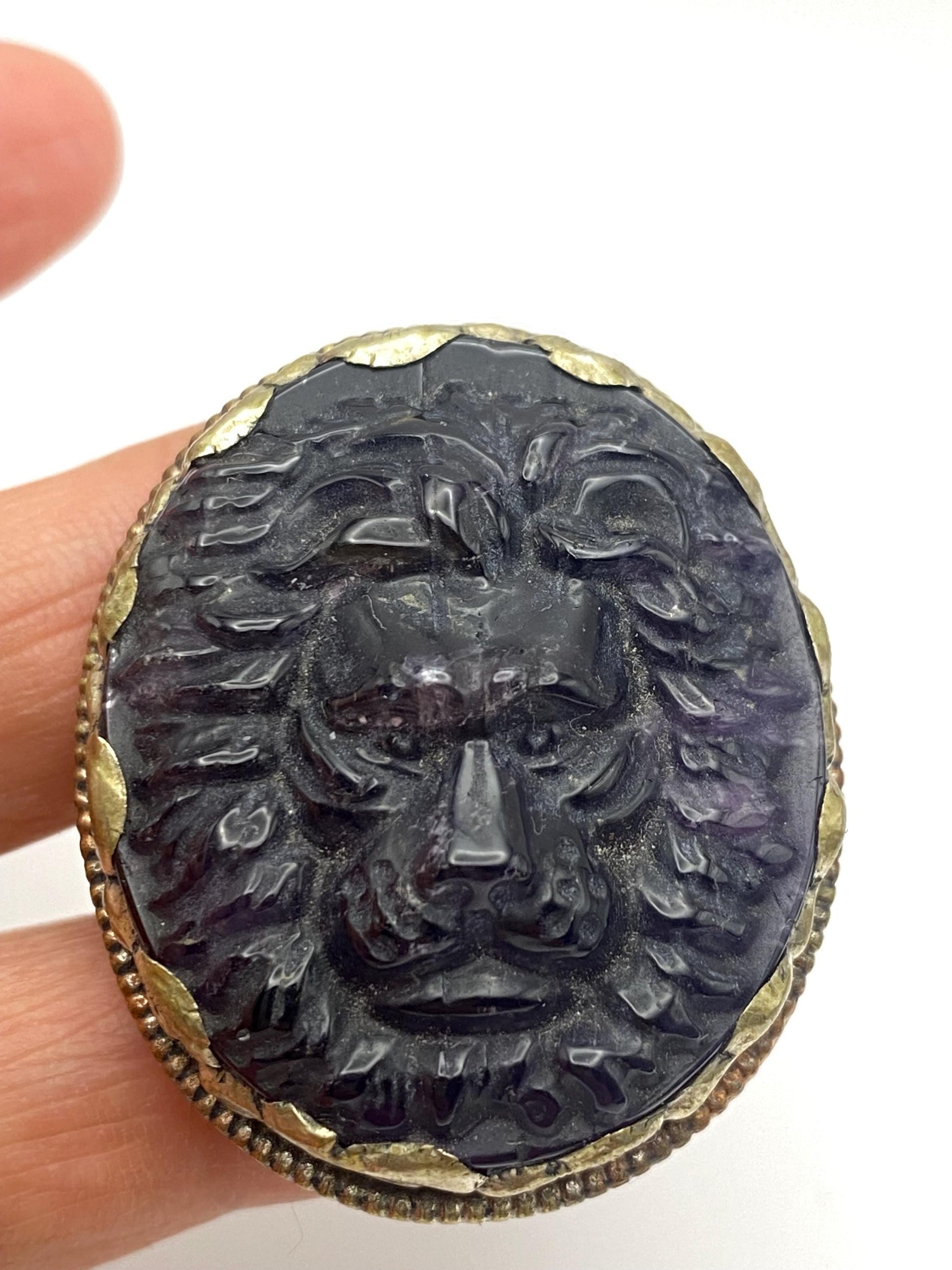 Lion ring, amethyst carved, handcrafted, Tibetan silver,Nepalese,ethnic style