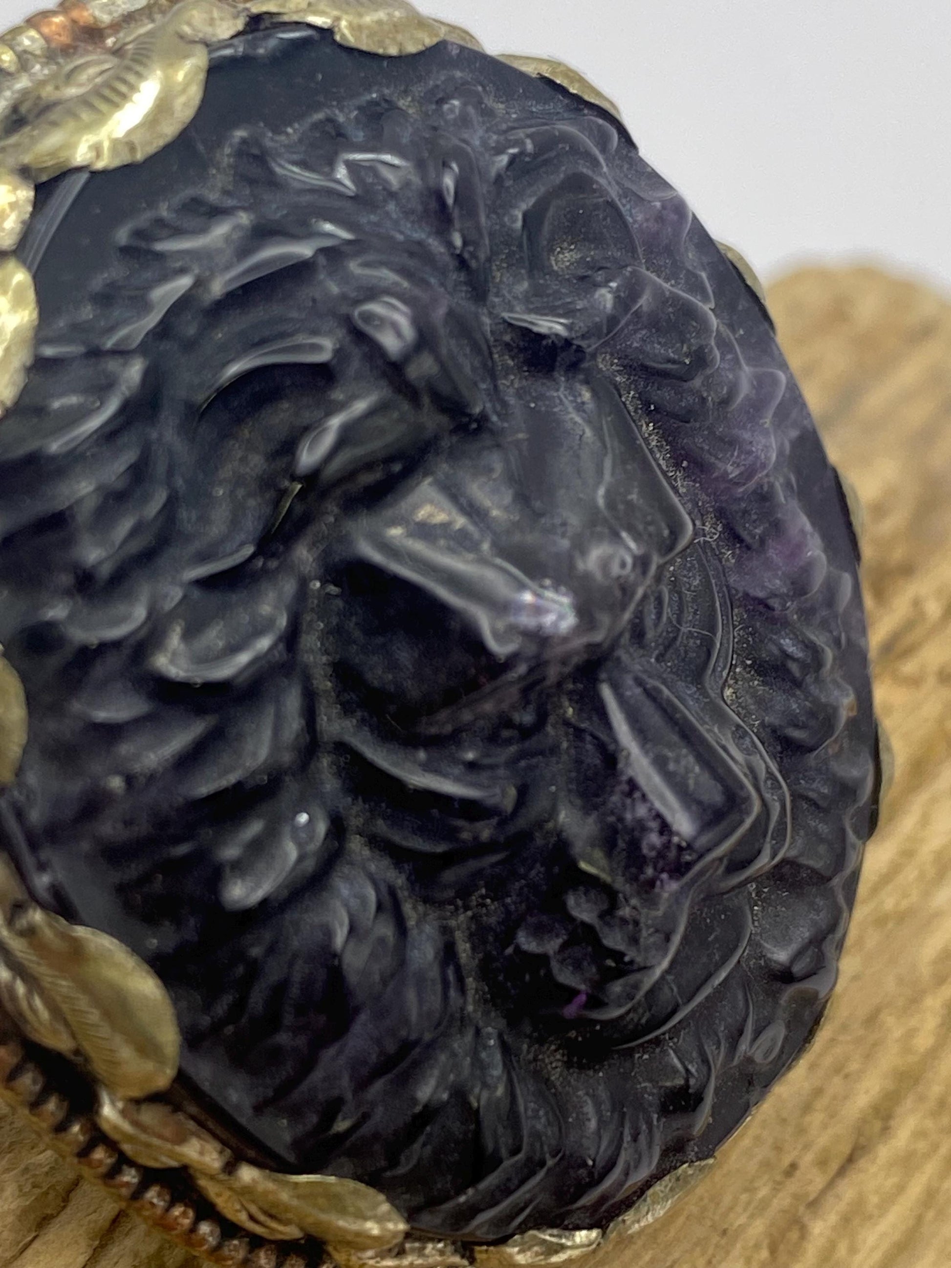 Lion ring, amethyst carved, handcrafted, Tibetan silver,Nepalese,ethnic style