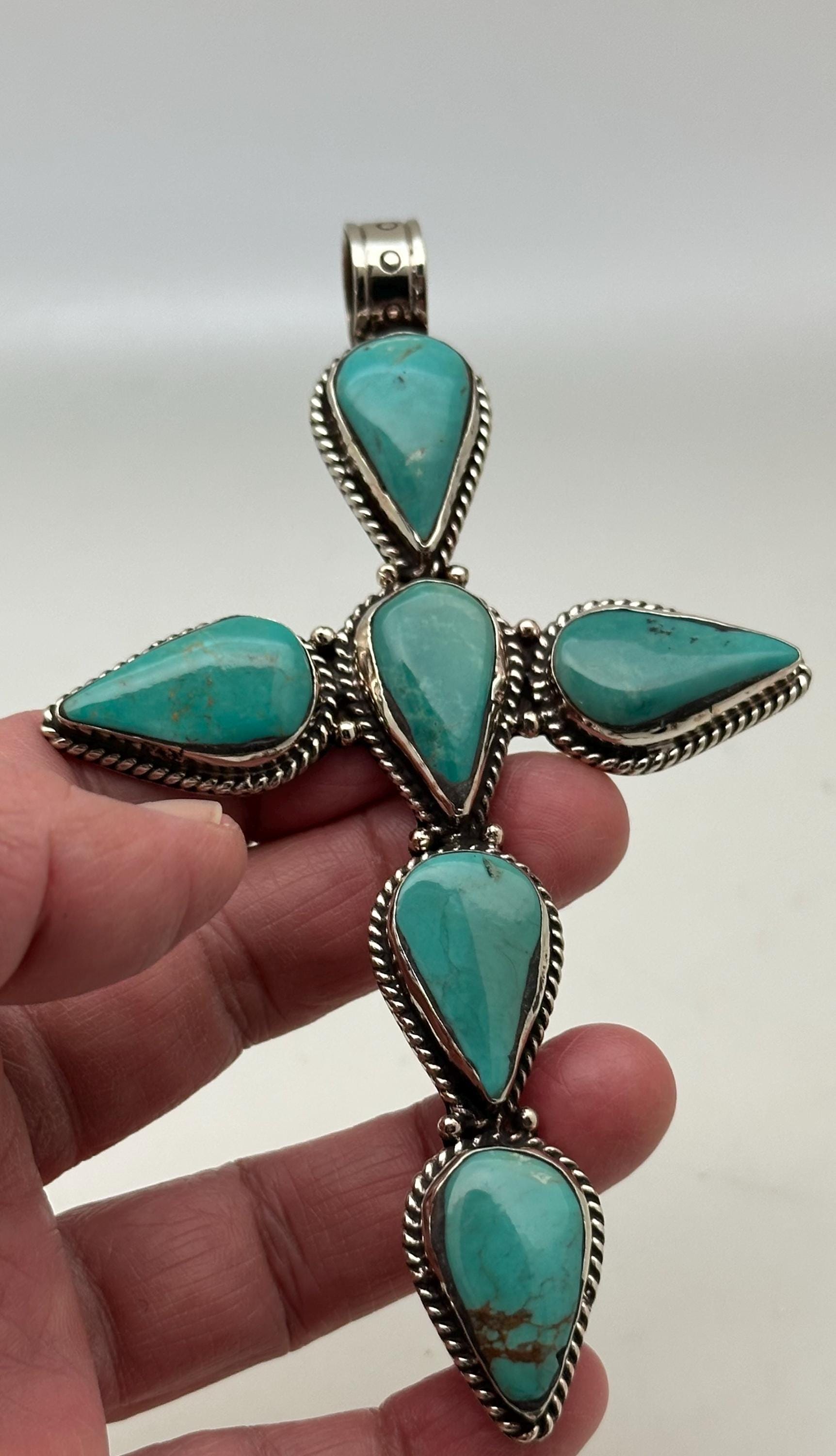 Turquoise cross pendant,Large pendant, handcrafted, Tibetan silver, Himalayan, Nepalese
