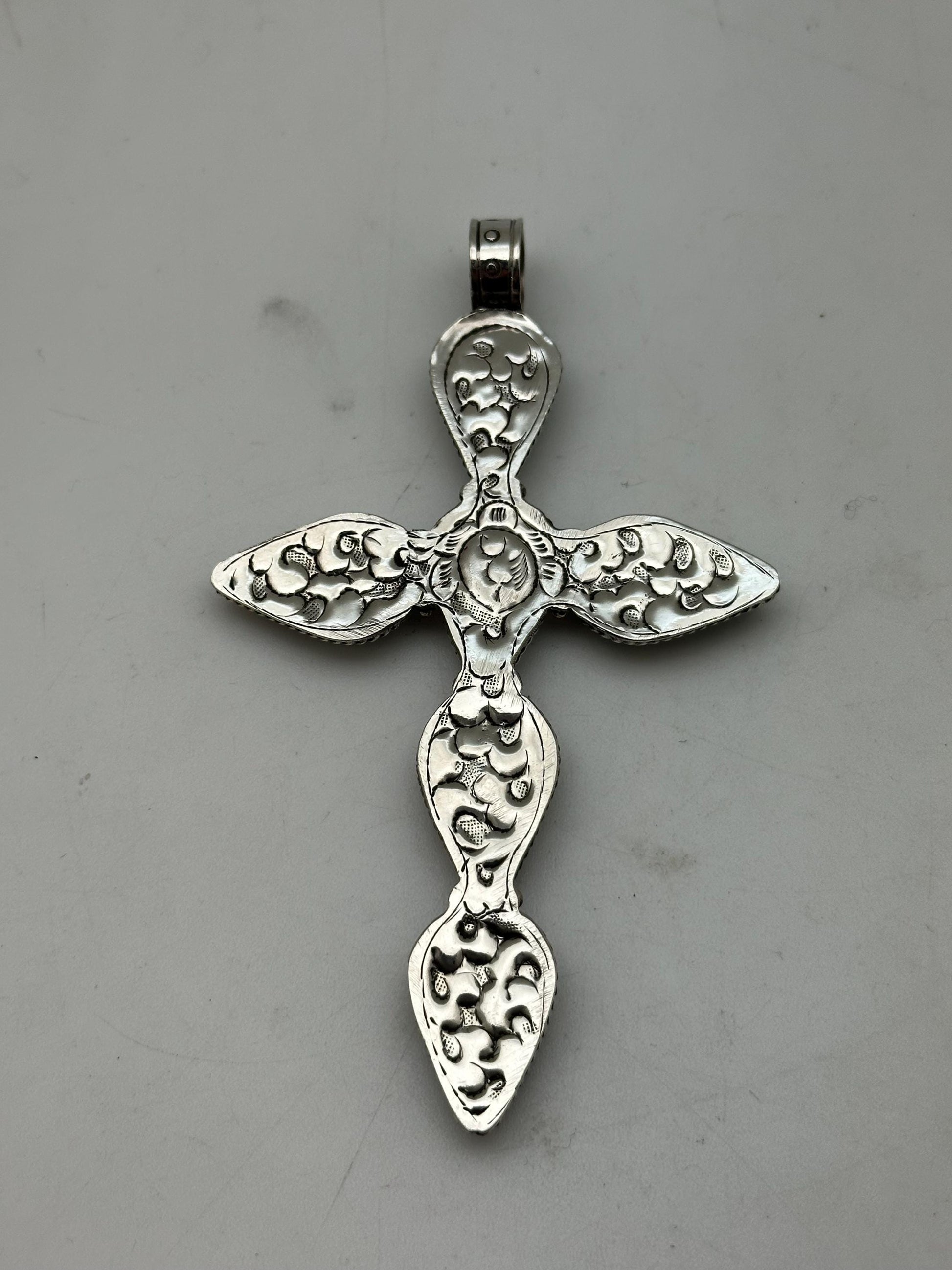 Turquoise cross pendant,Large pendant, handcrafted, Tibetan silver, Himalayan, Nepalese
