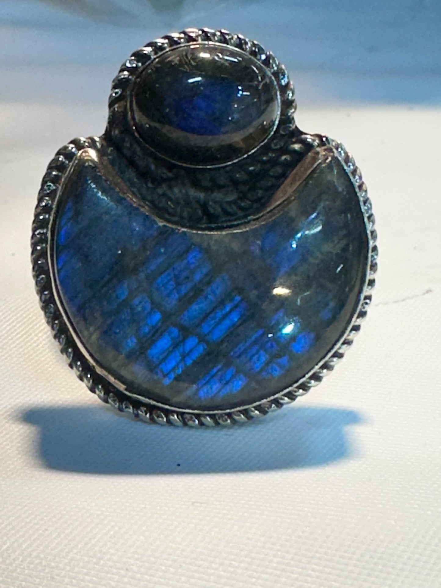 Labradorite ring,half moon ring,set with labradorite Tibetan silver ,adjustable , handcrafted,ethnic style Nepalese