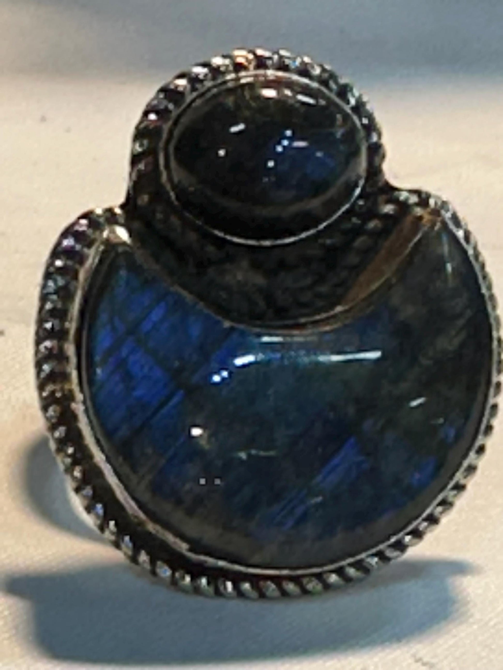 Labradorite ring,half moon ring,set with labradorite Tibetan silver ,adjustable , handcrafted,ethnic style Nepalese