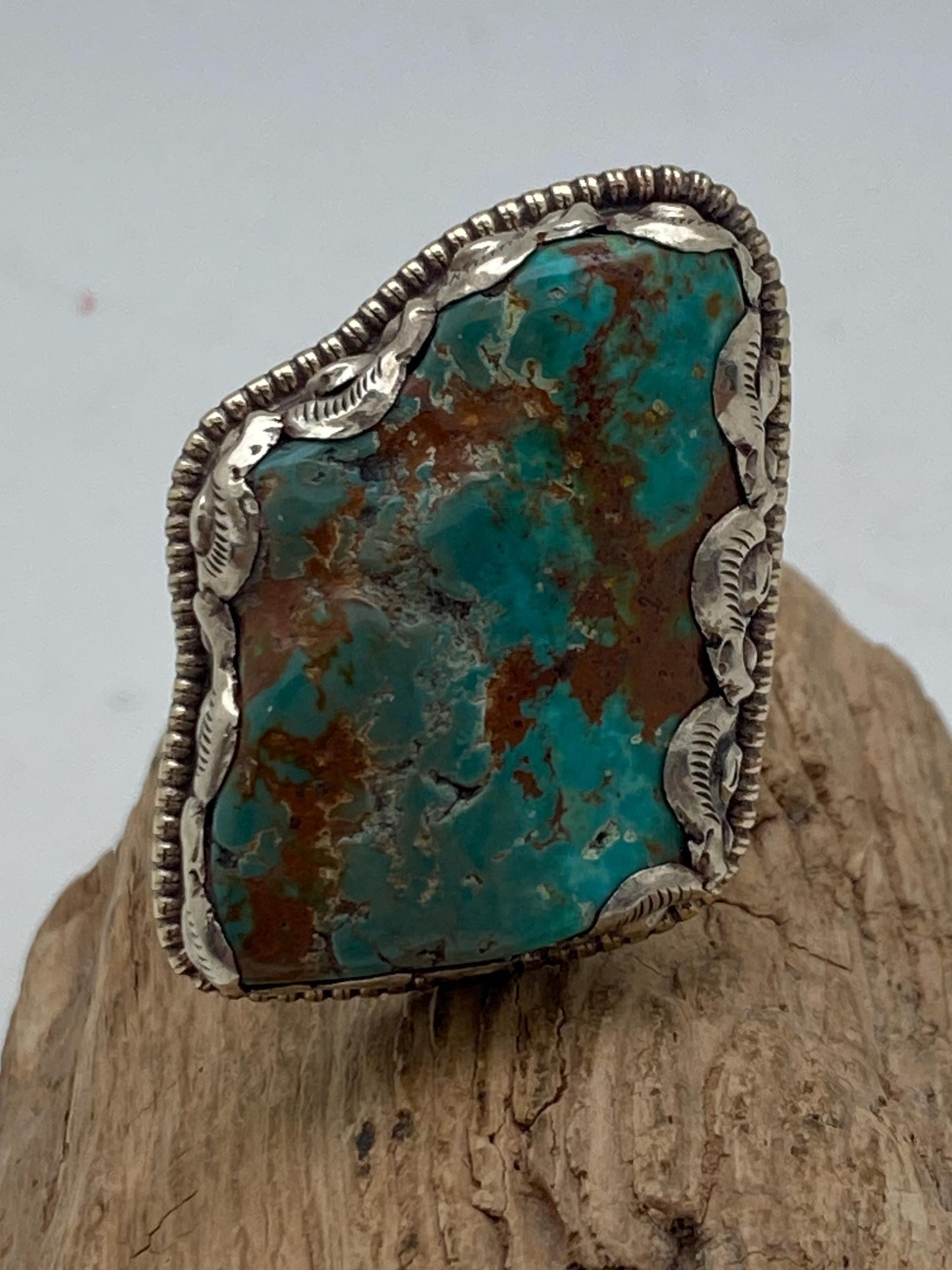 Handcrafted Tibetan Turquoise Ring: Nepalese Silver Design