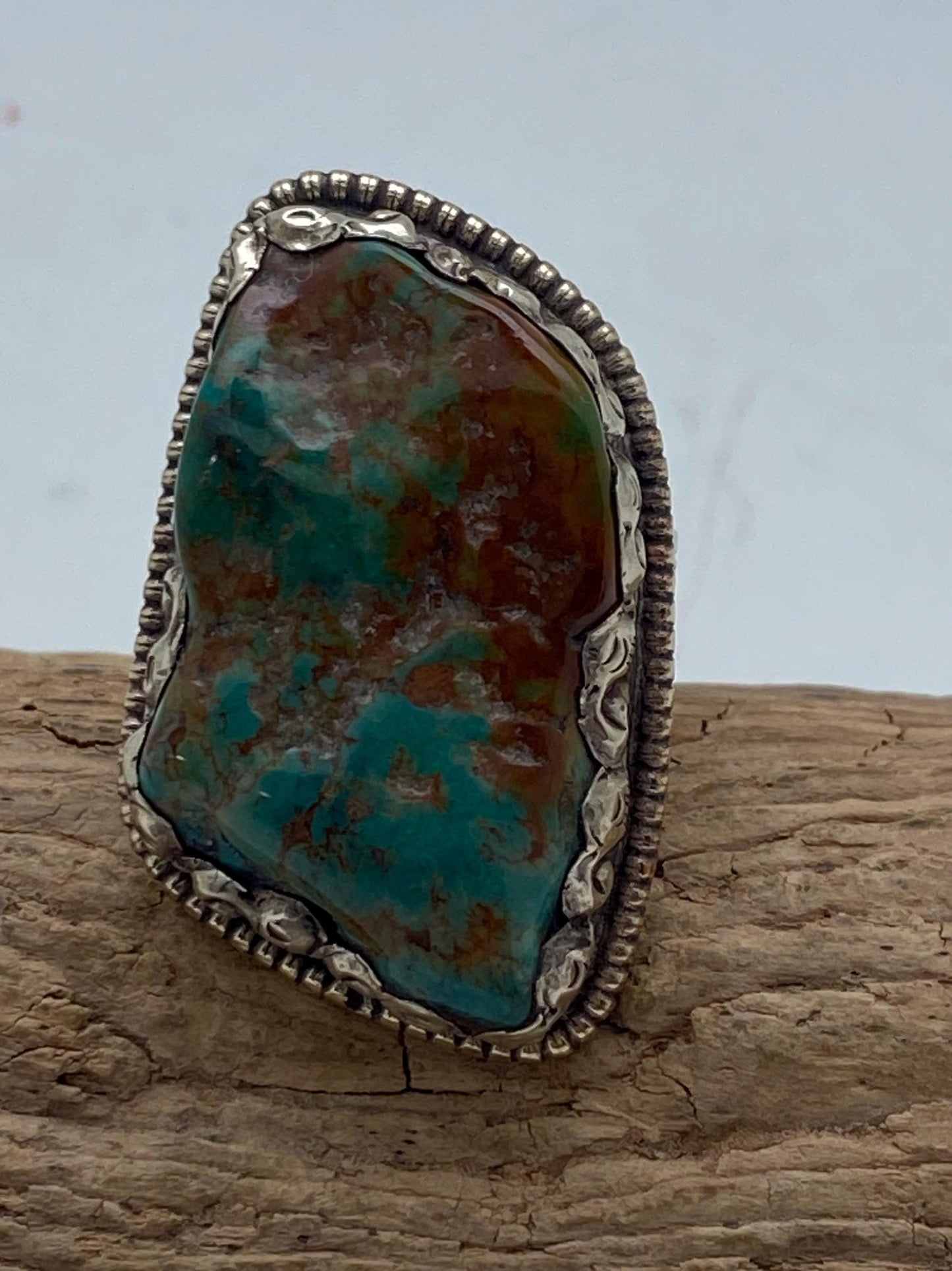 Handcrafted Tibetan Turquoise Ring: Nepalese Silver Design