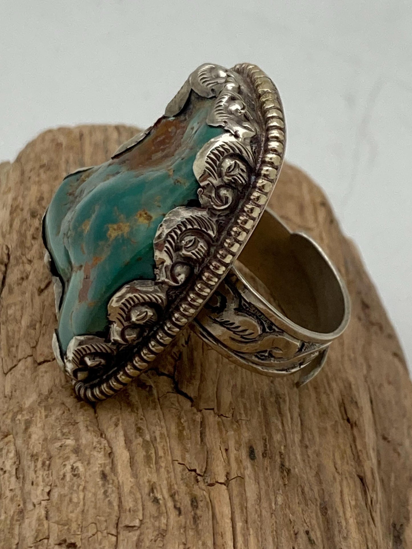 Handcrafted Tibetan Turquoise Ring: Nepalese Silver Design