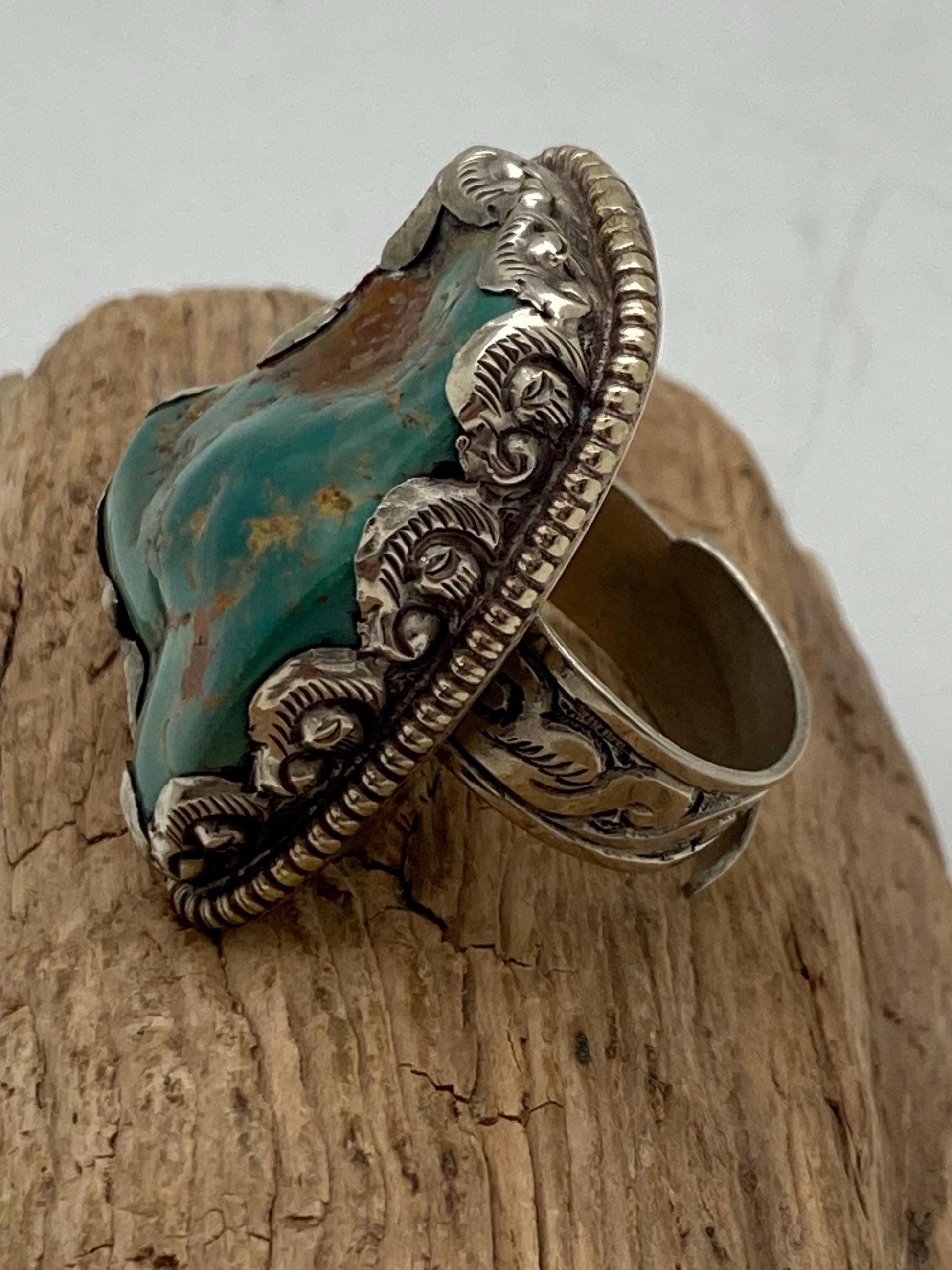 Handcrafted Tibetan Turquoise Ring: Nepalese Silver Design