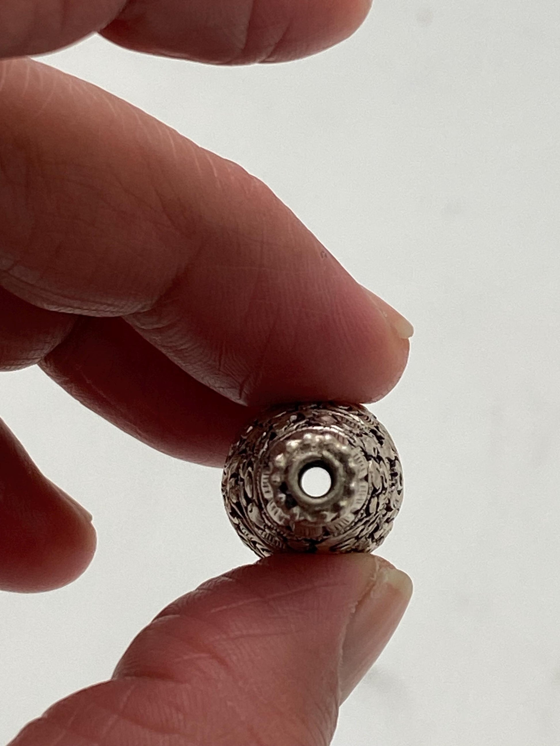 Handcrafted Sterling Silver Tube Bead: Nepalese Fu Dog Floral Design