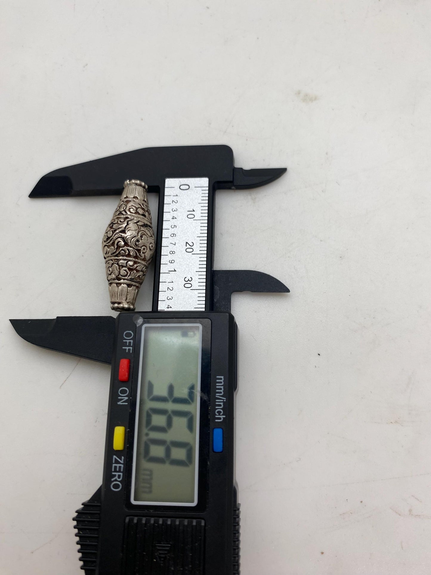 Handcrafted Sterling Silver Tube Bead: Nepalese Fu Dog Floral Design