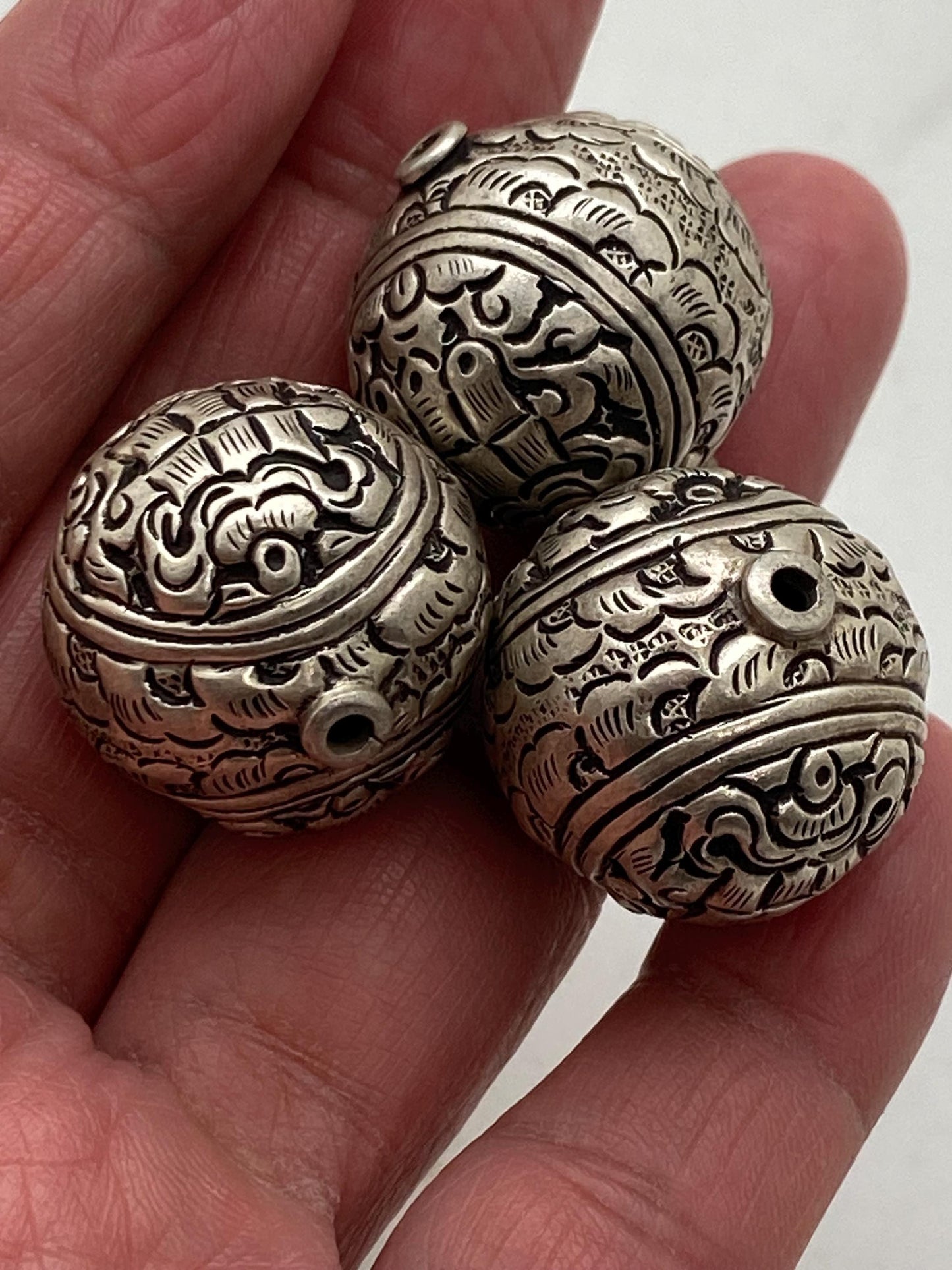 Handcrafted Repousse Sterling Silver Bead - Ethnic Style