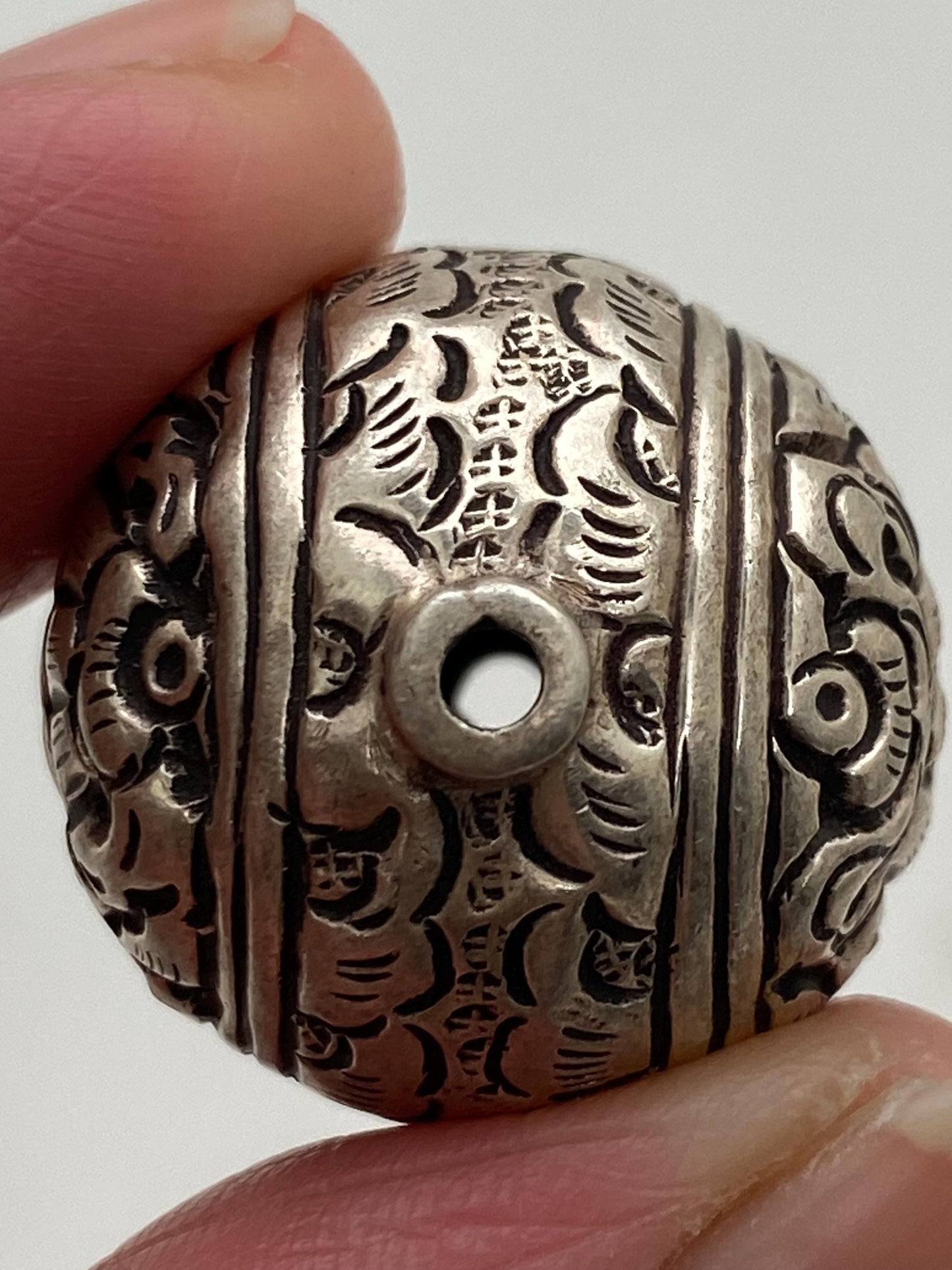 Handcrafted Repousse Sterling Silver Bead - Ethnic Style