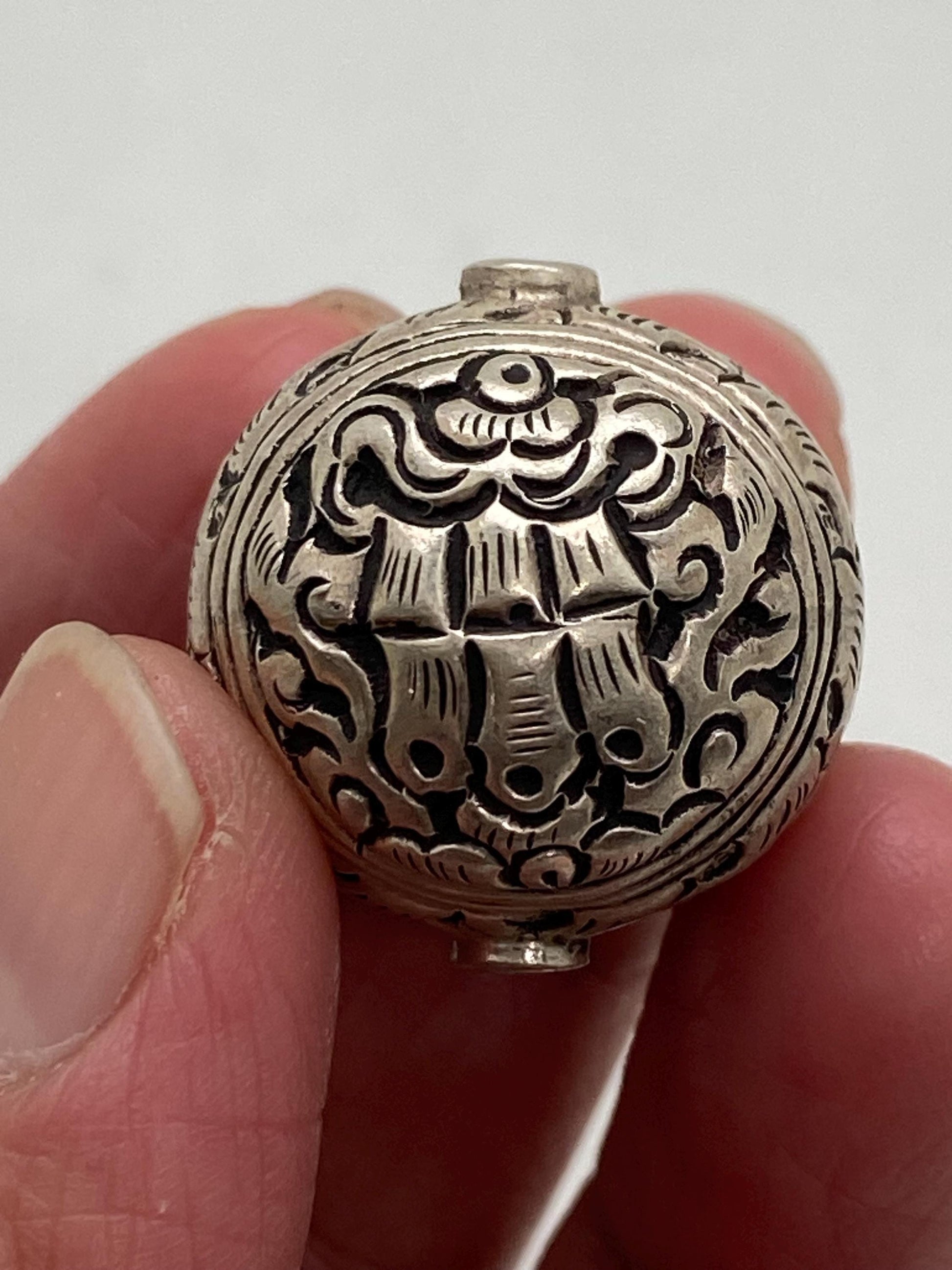 Handcrafted Repousse Sterling Silver Bead - Ethnic Style