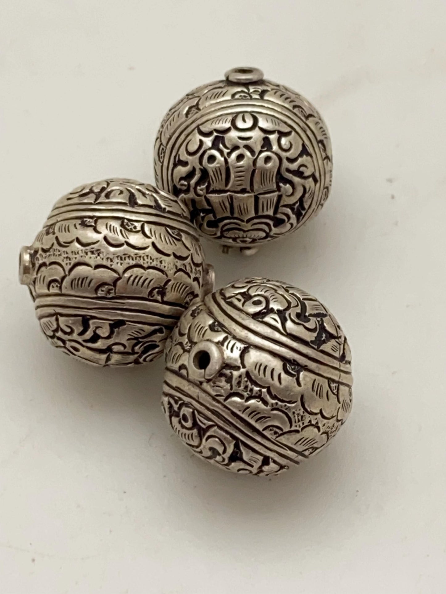 Handcrafted Repousse Sterling Silver Bead - Ethnic Style
