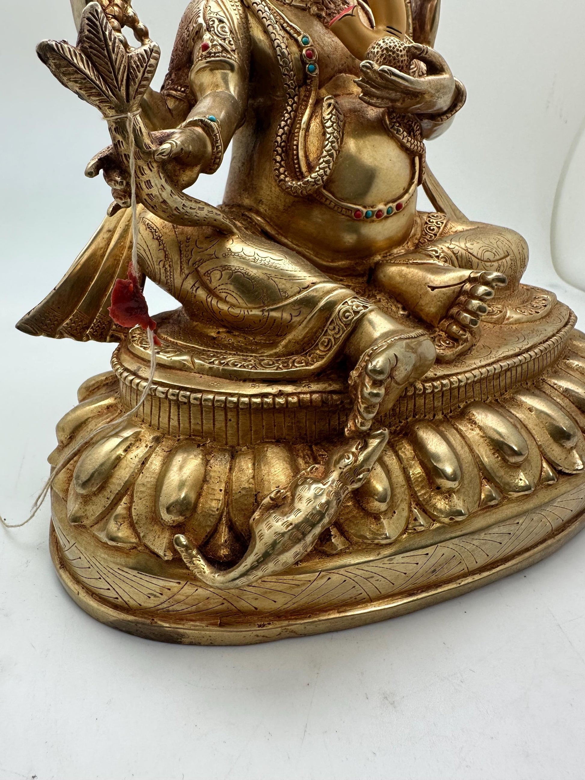 Handcrafted Gold Plated Lord Ganesh Statue with Turquoise and Coral Inlay