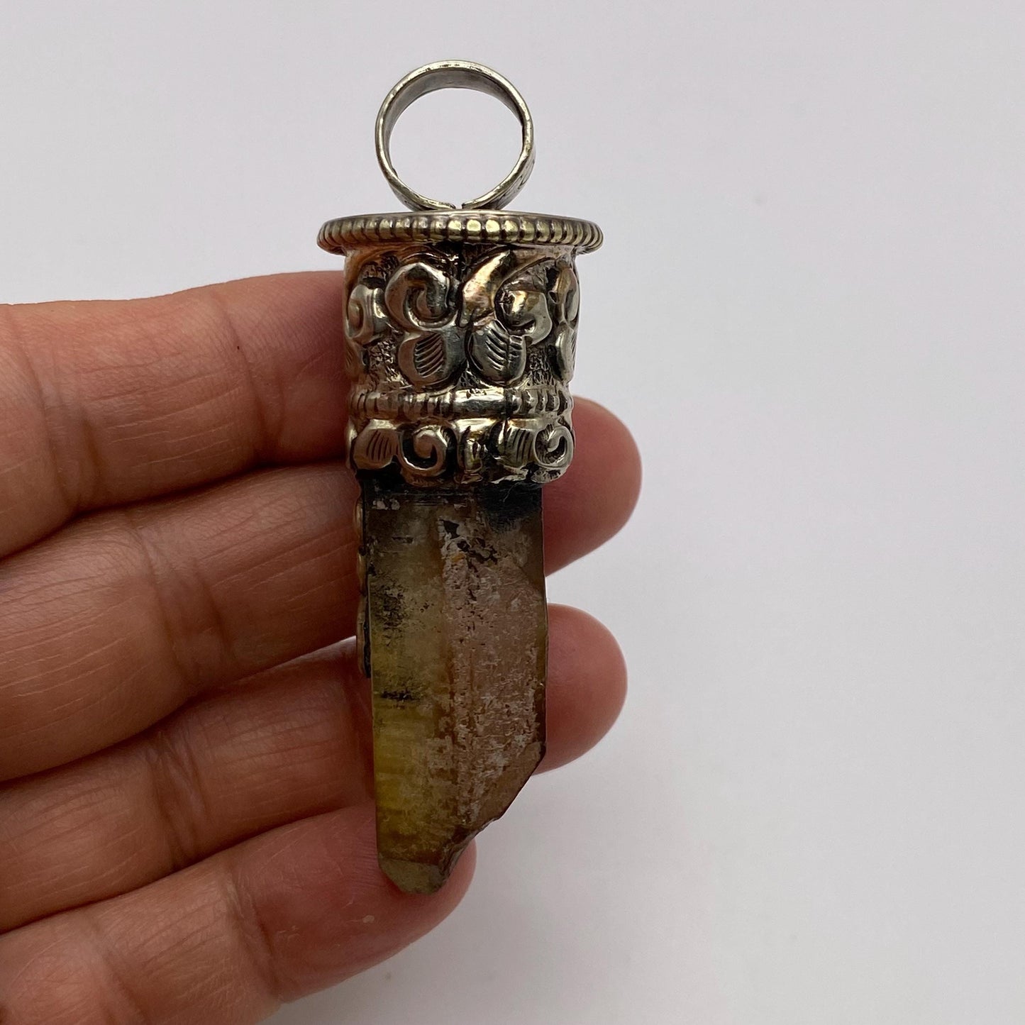 citrine point pendant, handcrafted,Tibetan silver,ethnic style,Nepalese