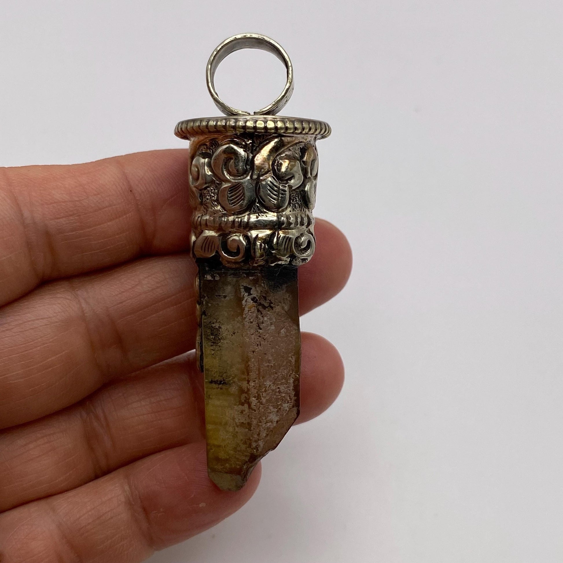 citrine point pendant, handcrafted,Tibetan silver,ethnic style,Nepalese